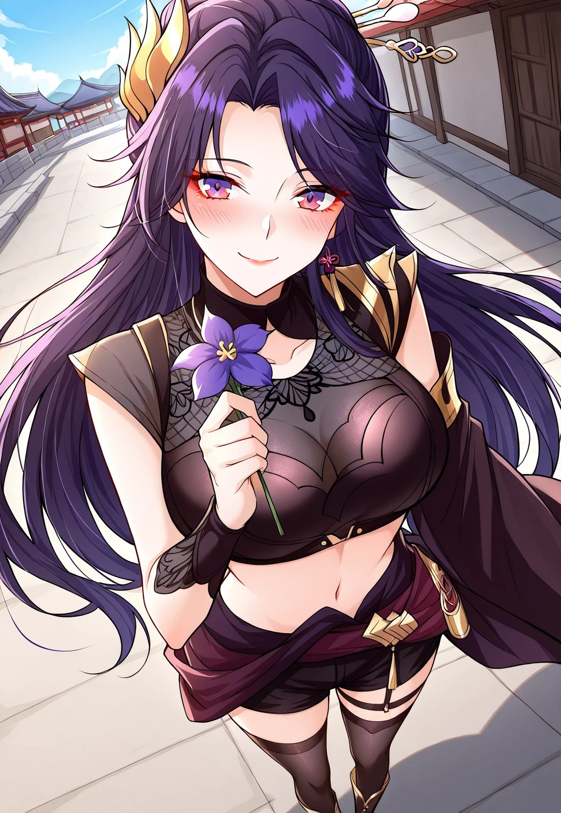 (masterpiece, best quality, hires, high quality, by professional artist, ultra detailed, extremely detailed, absurdres, incredibly resolution:1.2),
BREAK
1girl, EPfeCamilla, upper body, smile, hair_over_one_eye, black tiara, (purple_hair:1.2),
BREAK
hip cutout, checked skirt, drawers, fantasy land , <lora:EPfeCamilla:0.7>