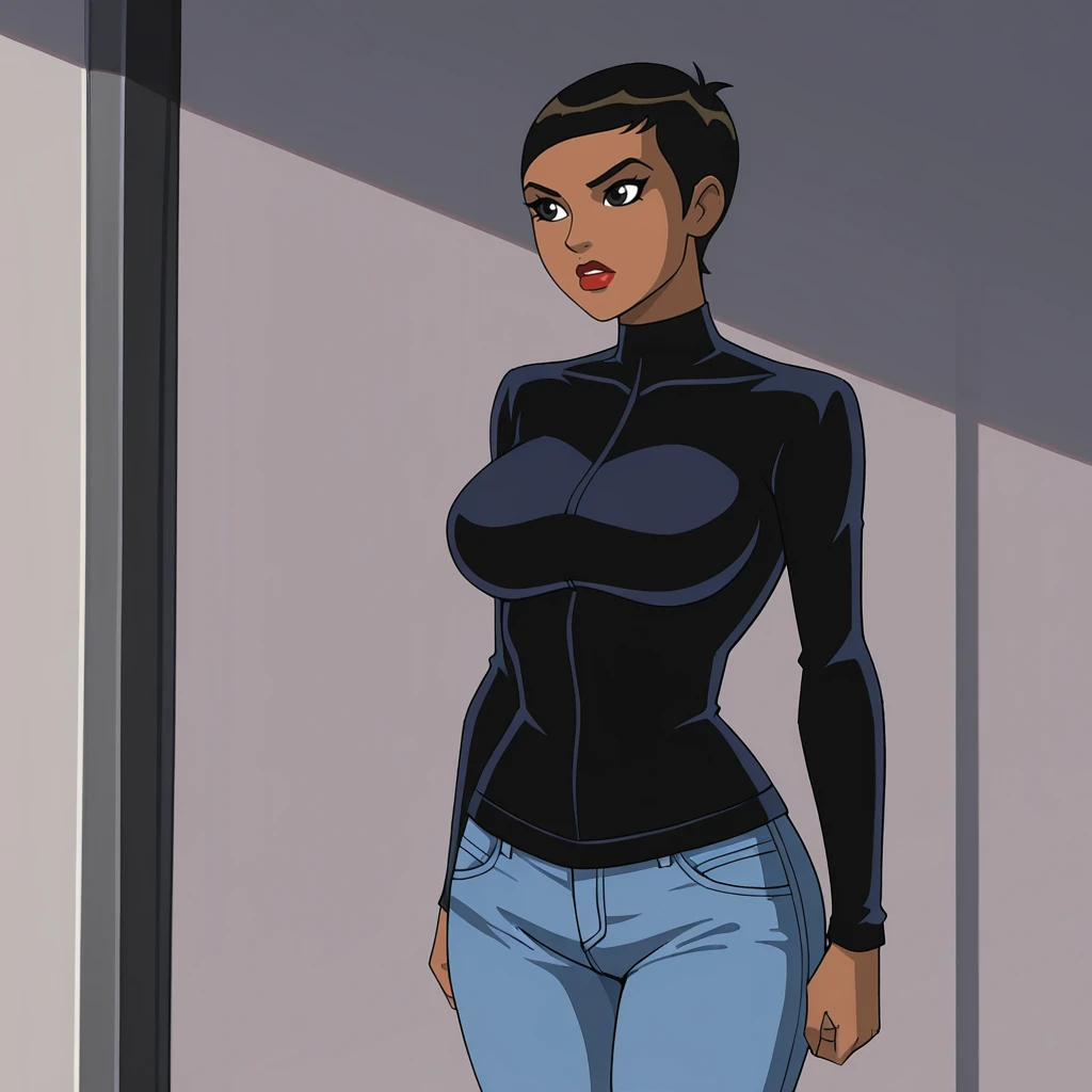 (best quality, masterpiece:1.3), (detailed:1.2), 1girl, solo, ((26 year old, Filipino Woman, tanned bronze skin:1.02, short black hair:1.3, Detailed Amber eyes:1.03, (shiny skin), glossy lips, lipstick, Detailed face, medium breasts, narrow waist, wide hips, curvy (Wearing: Strapless Black tube top, black leather pants, white belt, necklace, bracelets:1.2)), (midriff), (agile physique:1.1), (Character Focus),Perfect Anatomy, She's looking at the camera with an care-free and joyful look on her face, (walking), full body, 4k textures, raw photo, epic artistic, photoreal art, sharp focus, even lighting, insane details, intricate details, hyperdetailed, rich colors
