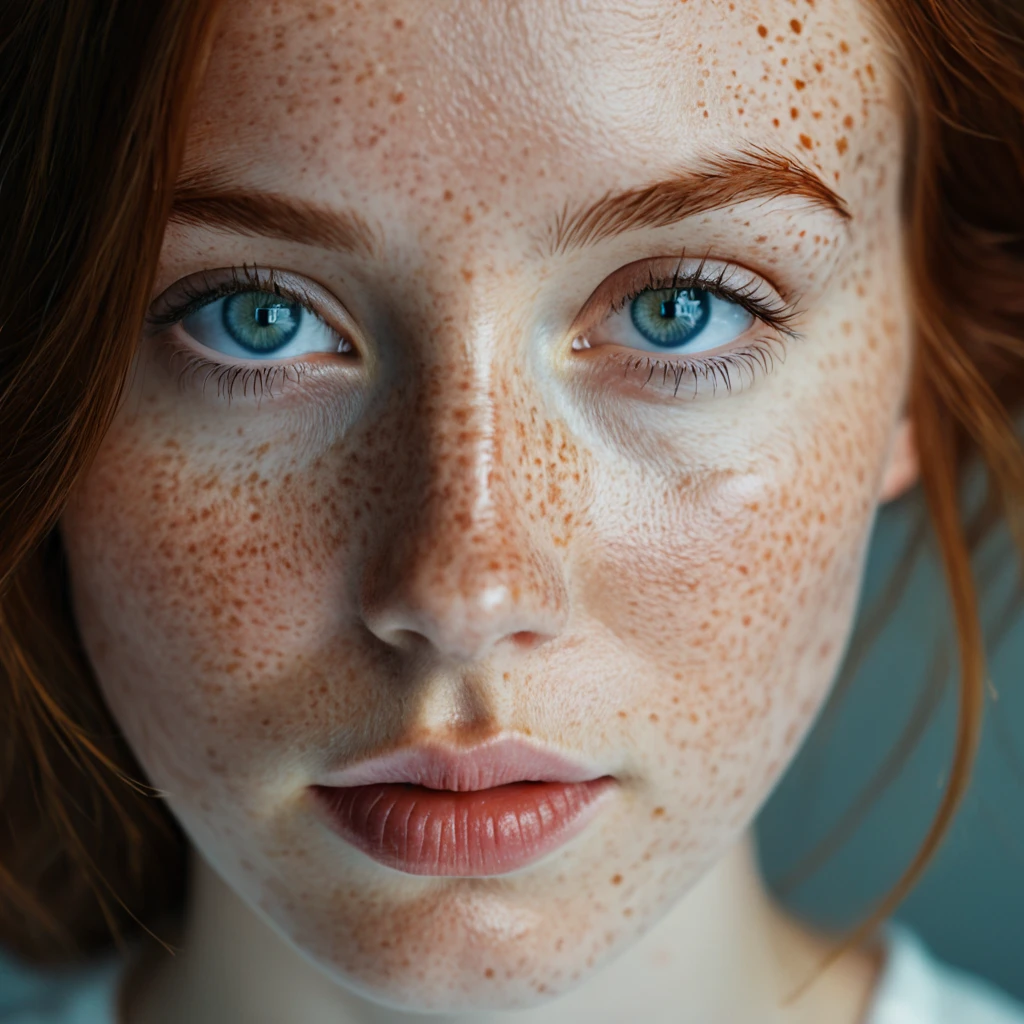 UHD, 4k, ultra detailed, cinematic, a photograph of <lora:cinematic photography detailed pony xl v5.1:0.8>
cinematic photography style a pale skin woman with a freckled face and a white shirt, perfect image, perfect body, perfect anatomy, sharp image, detailed image, high quality cinematic photography, dramatic light style, cinematic background, cinematic contrast, cinematic saturation, cinematic film color style, visual artistic composition style, cinematic photography style, solo, long hair, looking at viewer, blue eyes, simple background, brown hair, closed mouth, grey background, lips, portrait, close-up, nose, photorealistic, grey eyes, forehead, freckles, expressionless
, epic, beautiful lighting, inpsiring