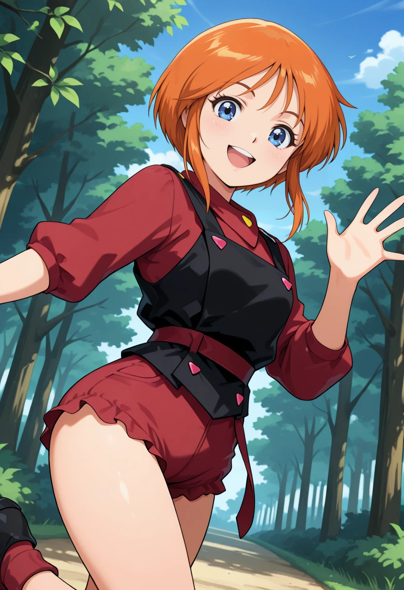 ((((masterpiece)))), high quality, very_high_resolution, large_filesize, full color, heavy outline, clear outline, colorful, (beautiful detailed eyes), (beautiful face:1.3), boyish face, 1 girl, (femaleranma), (red hair), short hair, (braided ponytail), ((bangs)), bumpy bangs, blue-gray eyes, big breasts, curvy, completely nude, black-wristbands, (standing), hand on hip, front view, full-face blush, cameltoe, pink striped sports bra, pink striped pantie, ((Chibi:1.3)), 1girl, solo, cute, young sister, (red har, single braided ponytail hair), (jitome, fangs, open mouth), ((ranma-chan)), ((outfits:chinese clothes)), dynamic angle, exciting, takahashi rumiko, 1990s \(style\), retro artstyle, watercolor\(medium\)