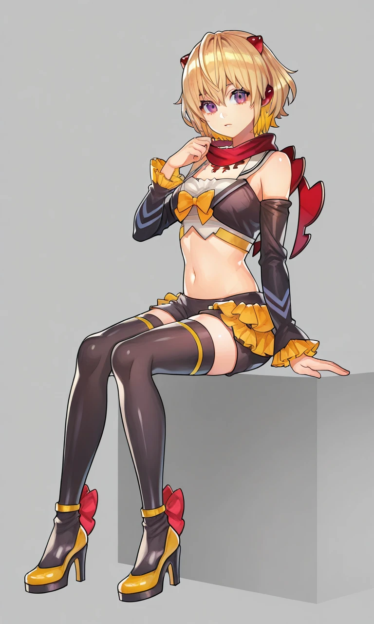 Orange hair, short detailed hair, Animal ear, Horse Ear, Purple eye, Wear white gloves on the right hand, The Prince of Opera dressed up, white stockings, Crown on head, teens girl, neuter, Wear a ring on your left hand, Wearing a pink cape, Sit in the king chair, There is a horse's tail, deep dark background, ssmile, quadratic element, Simple, blonde hair, hair strand, crown, wince, purple eyes, animal ears, horse ears, smile, anime, high quality, ccurate