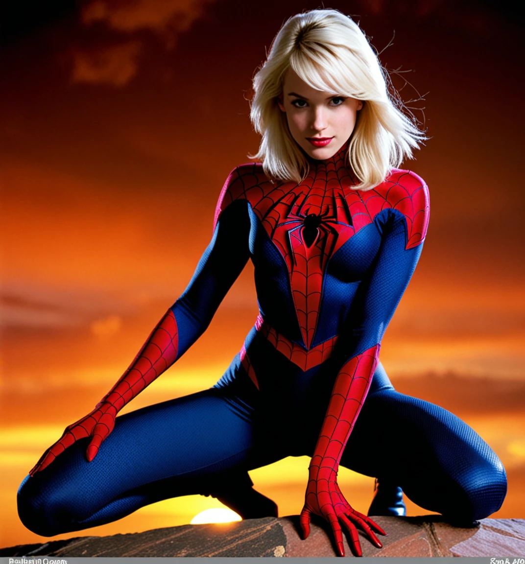 1990s beautiful spider-gwen, 4k photo, warm colors. shot on kodak