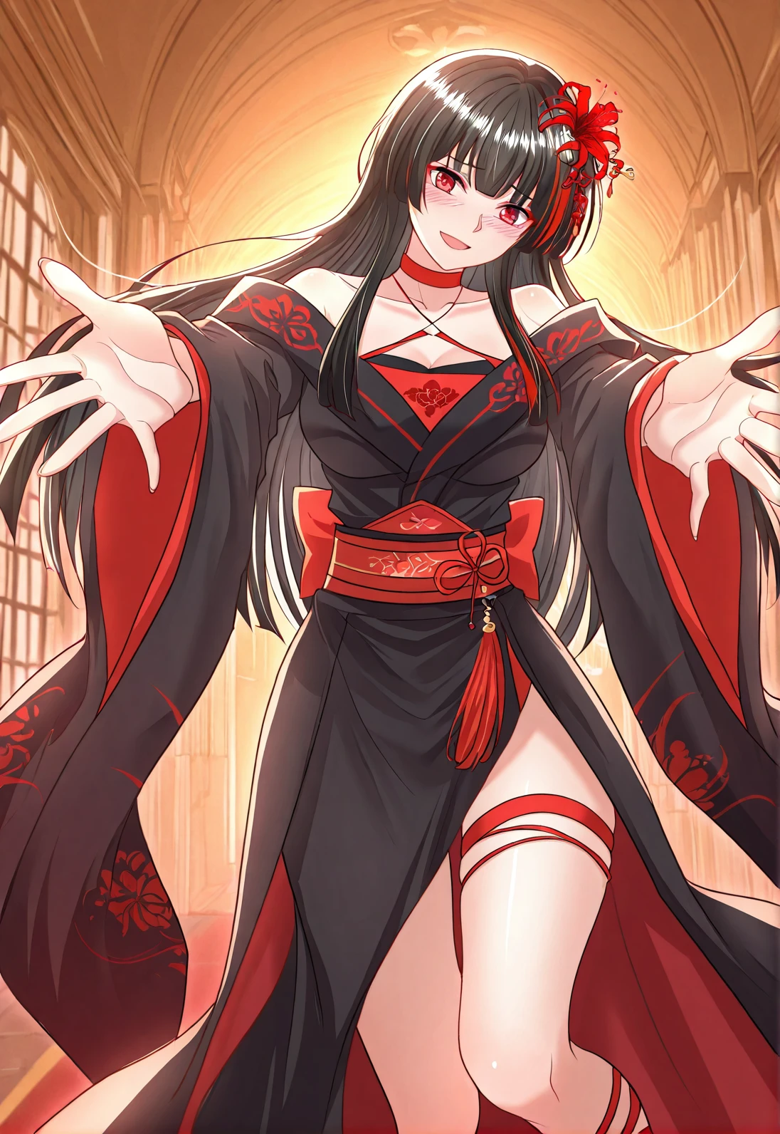 lora:flat:-1.2, masterpiece, best quality, 4k, 8k, 1 woman, solo, tall stature, long hair, blunt bangs, side braid, black hair, ugly face, bad face, bad eyes, droopy eyes, unclear eyes, ruby red eyes, lemon yellow eyes, pale skin, black eyeliner, black eye shadow, heterochromia, slender frame, sad, ofuda, jiangshi costume:1.2, fang, horror, coffin, forest, dark night, stormy weather, fog, from front, cowboy shot, look at viewer, paw pose,