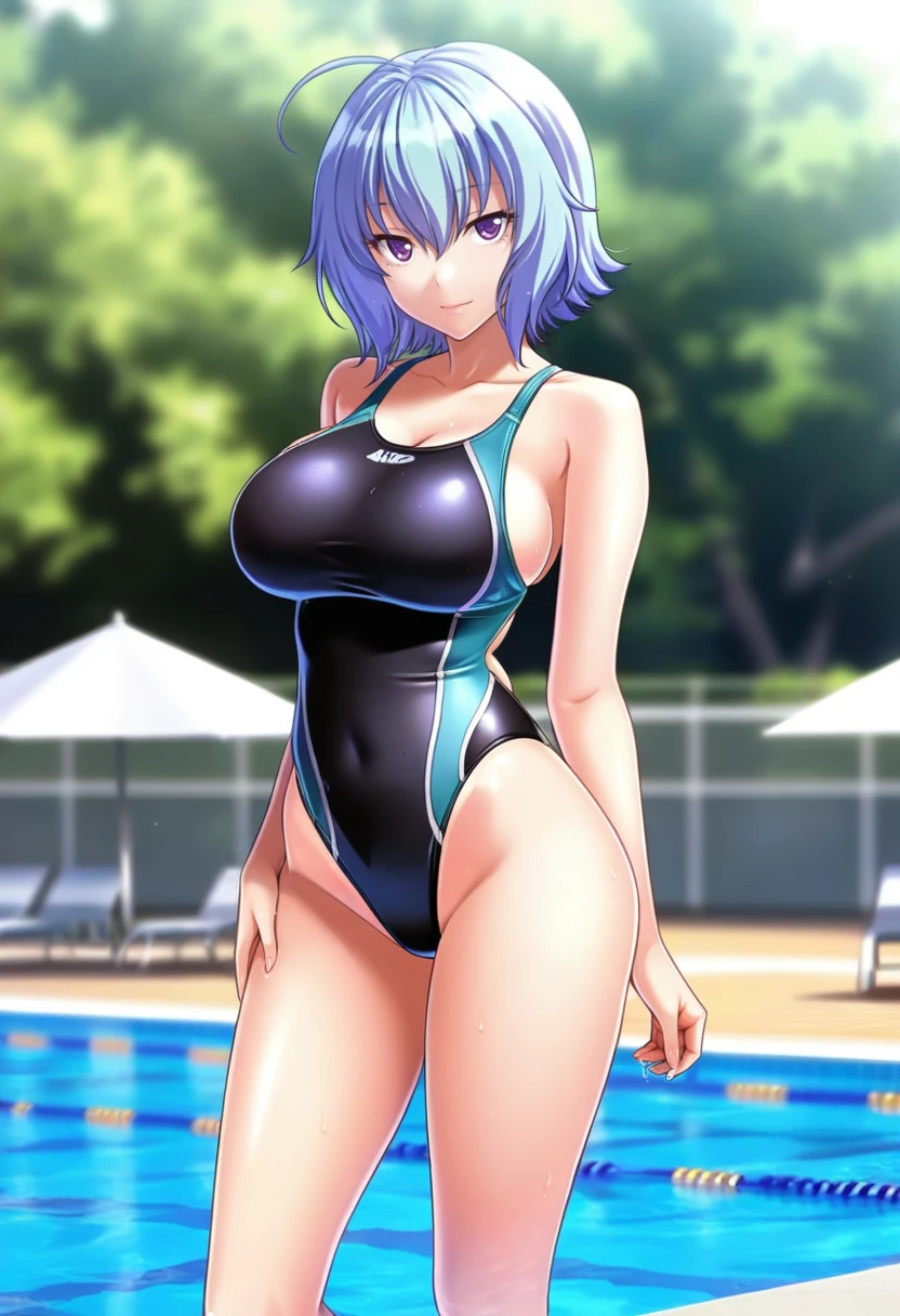2 boys High level image quality best image quality 8K adult woman pool rain palm trees more colors whole body view portrait golden bikini horn ears short hair((shortcut)(gray hair)(perm)(fluffy)) eye color is blue , , attractive evil face , smile , sexy pose , labrynth , crossed arms, barearm , sittings by the pool , crossed legs , all wet , view foot arc