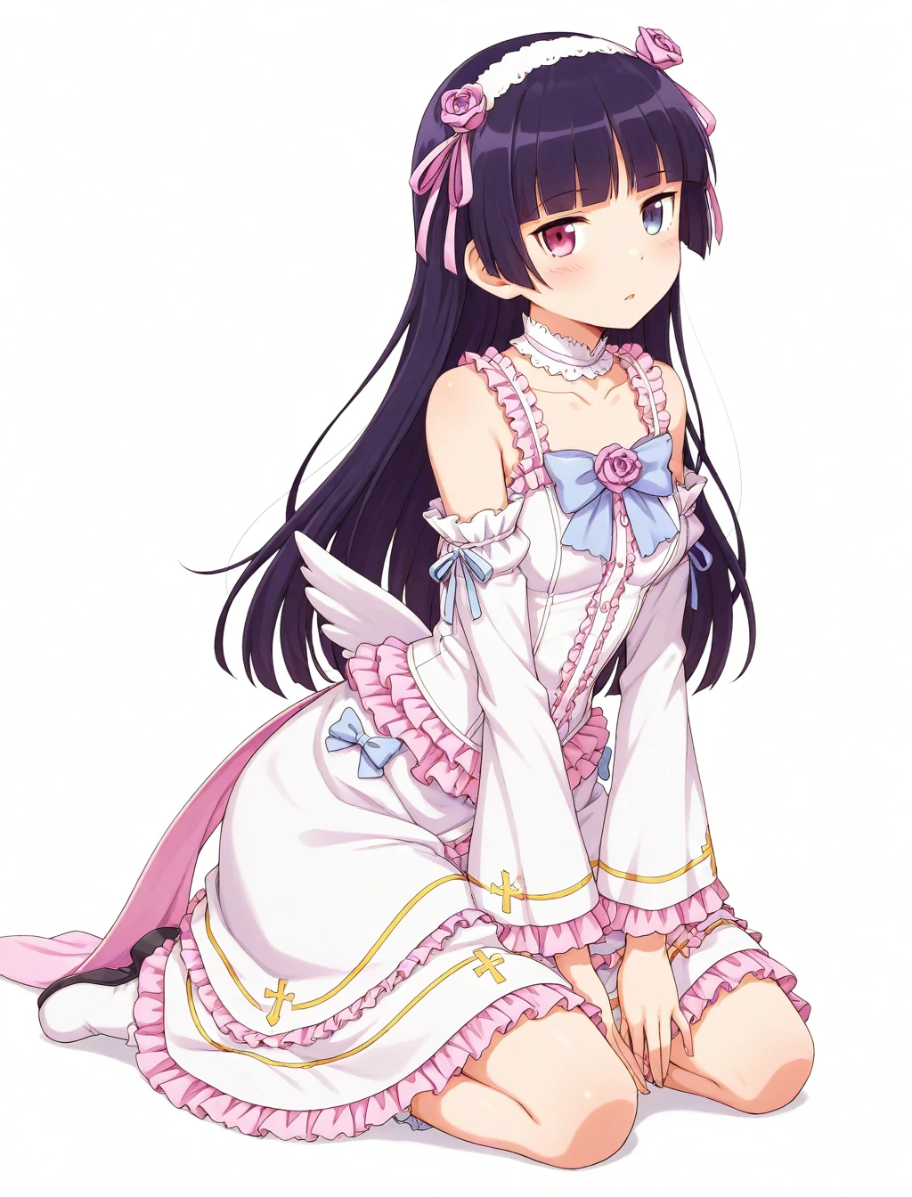 <lora:Gokou_Ruri_XL_illustrious-noob_v1:1> 1girl, gokou ruri, goth fashion, white dress, heterochromia, kneeling,, best quality, masterpiece, high quality, highres, absurdres ,<lora:NoobV065sHyperDmd:1>