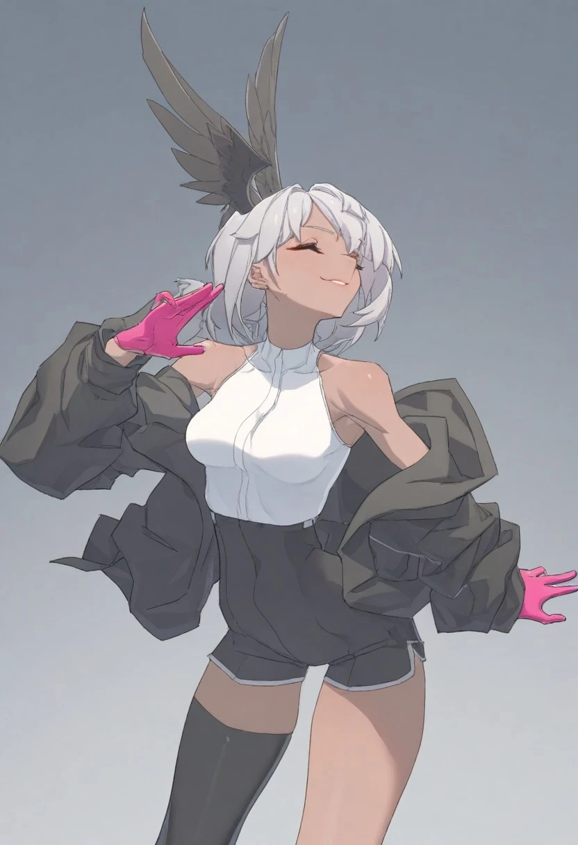 (High resolution), (Ultra delicate), (clear), Realistic，white hair girl.（Black knee-high socks with white lines），face，Skin realism、High jumps、かわいい笑face、hilarious pose、pink panties、Y-shaped balance、black panties
