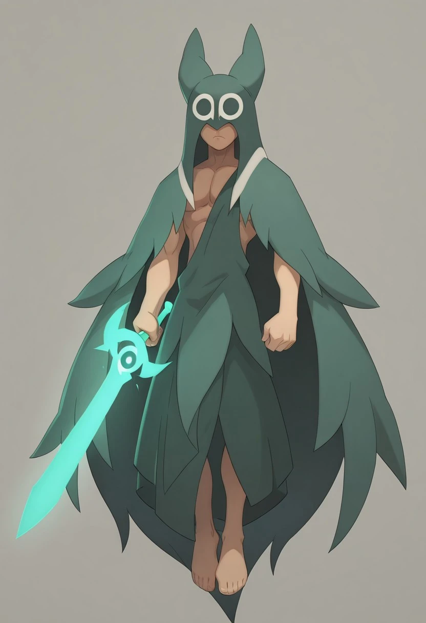 "Masterpiece, best quality, 1boy, solo, male focus, BREAK
oropo, wakfu, torn clothes, cloak, male, muscle, skin, no underwear, solo, grey background, weapon, barefoot, personification, simple background, floating, sword, very long hair, 1boy, male focus, holding, long hair, full body, hood, closed mouth, absurdly long hair, holding weapon, glowing, covered eyes"