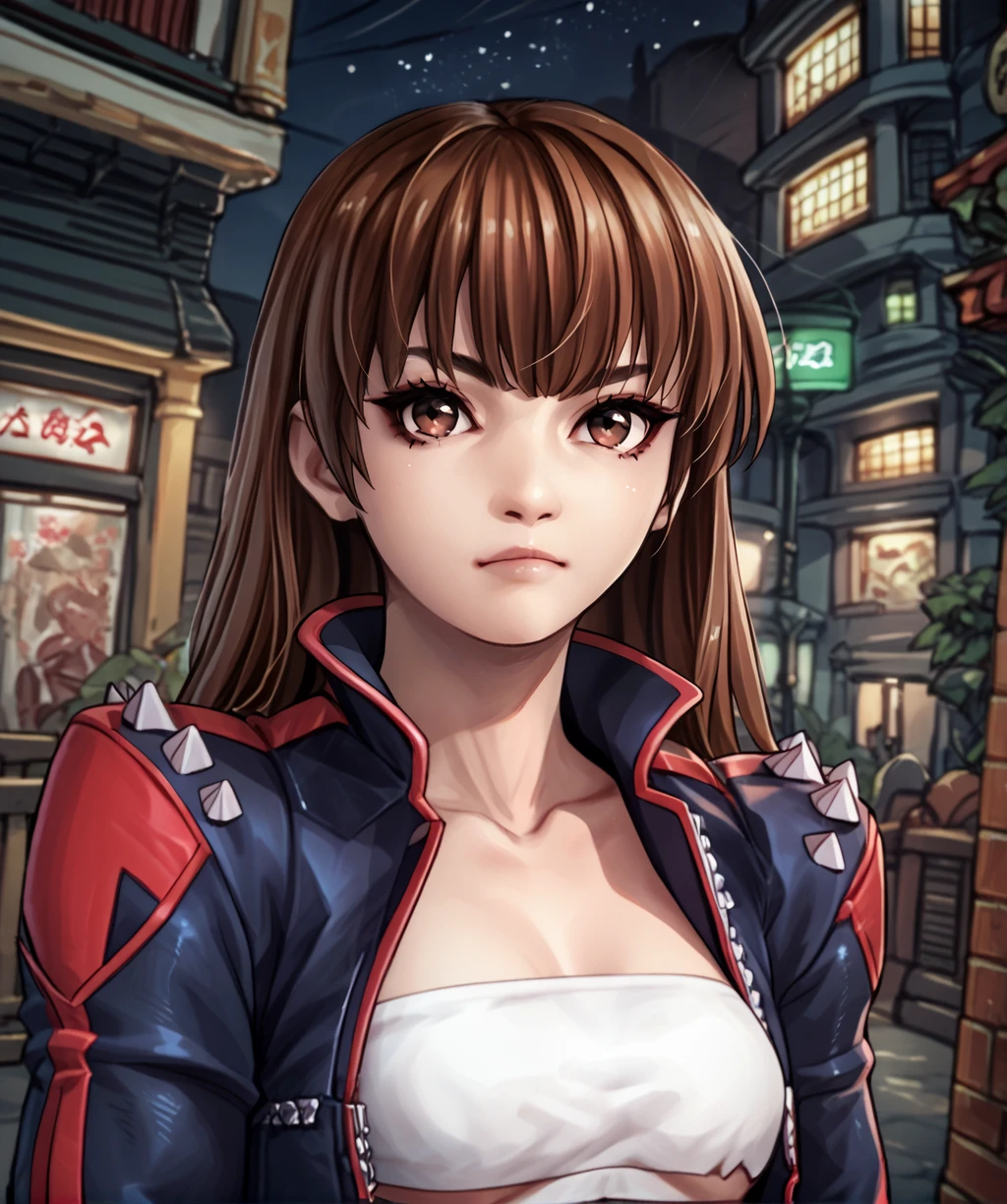 1 female, medium breast, Mitsuru kirijo, face portrait,, black suit black suit, tie, red eyes, long hair, hair over one eye , hair over one eye, yu-gi-oh duel disc