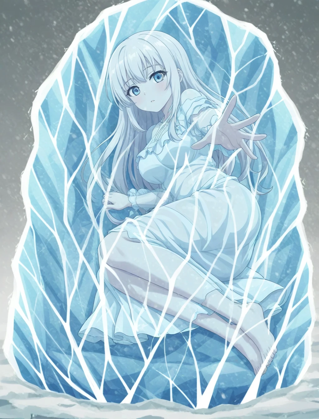 <lora:frozen_XL_illustrious-noob_v1:1> 1girl, frozen, frozen,on side, outstretched arm,, best quality, masterpiece, high quality, highres, absurdres ,<lora:NoobV065sHyperDmd:1>
