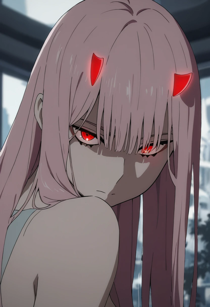 masterpiece, best quality, good quality, very awa, newest, highres, absurdres,outdoors, ZeroTwo-DarlingInTheFranXX ,
Zero Two \(Darling in the FranXX\), 1girl, solo, long hair, looking at viewer, bangs, red eyes, horns, indoors, blurry, blurry background, glowing eyes, oni horns, red horns, pink hair
, <lora:Zero Two (Darling in the FranXX) Illustrious v2:0.8>