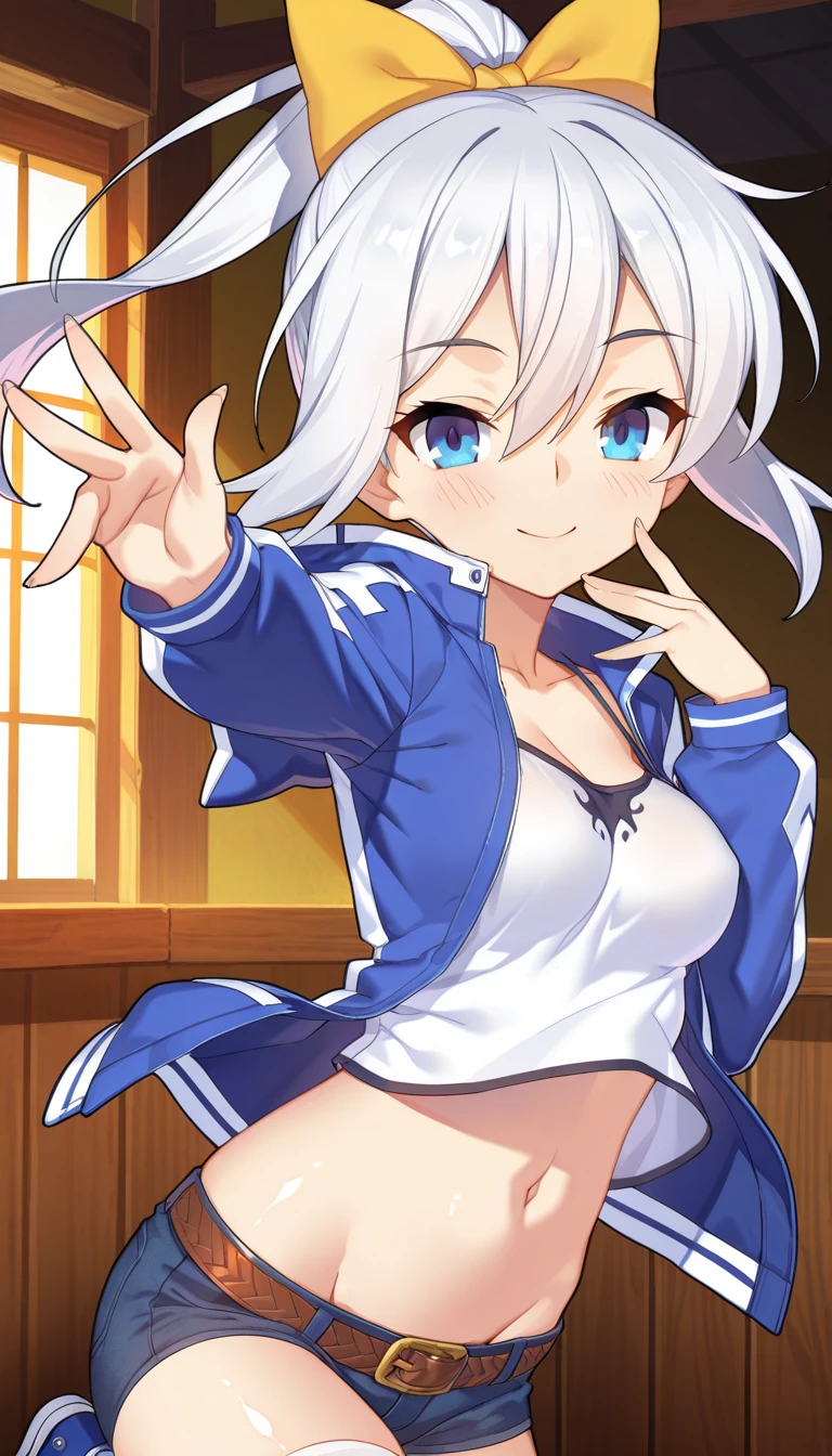 mononobe no futo, One Girl, Long sleeve, Sleeves edged with ribbon, Gray Hair, blue eyes, Proud face,
Underbust,  Medium Chest, Spread your legs,Butt,Thighs,Plump，milk,Underarm,Underbust，vapor，High Leg，Low Angle，Nipples covered，No underwear,vagina,Female organ,Look back