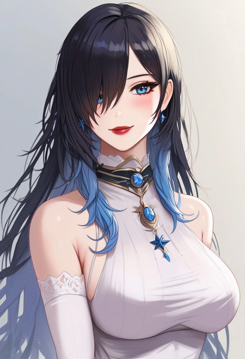 tmasterpiece, beste-Qualit, 1 woman, ((独奏)), ((Detailed eyes and face:1.4)), calm face, grown up, ah high, beutiful, finely detailed eyes, intricate detials, 1 werewolf girl, Long black hair, light gray eyes, Wolf students, big breastes, expensive director's clothes, silver jewelry, in the elevator, a closeup of a, to the waist, black wolf ears, wolf tail, tsundere