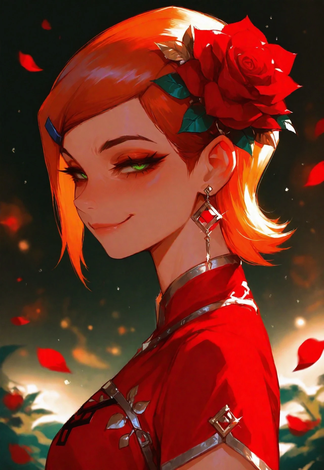 masterpiece, best quality, good quality, very aesthetic, absurdres, newest,
1girl,gwen tennyson (/Ben10)/,(ultra HD quality details), bright orange hair, short hair, (green eyes)
crop top, bare shoulders, midriff, long sleeves, bare shoulder, modest, denim jeans
Low Angle View, smug smiling, darkness, blushed skin, galaxy vortex, translucent hair, smug Smile,