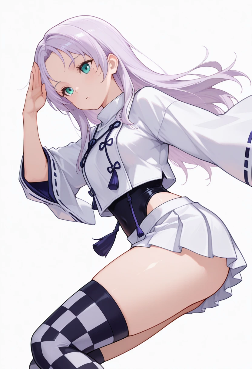 (masterpiece), (best quality), perfect face, beautiful girl, white background background, delicate and beautiful face and eyes, dark intense shadow,
1 girl, vtuber style, cool girl, hololive, loli, amane kanata, streaked hair, short hair, kimono, small chest, clavicle, winking, smile, body visible through clothes, chest visible through clothes, ass visible through thighs, (full body), looking at viewer, standing,
