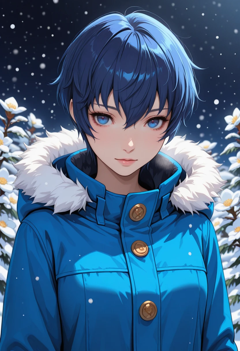 masterpiece, very aesthetic, best quality, absurdres, newest, solo,
<lora:ILP4Naoto:1>
P4Naoto, 1girl, blue hair, short hair, blue eyes, in winter,seasonal flower,seasonal background,flower background, posing