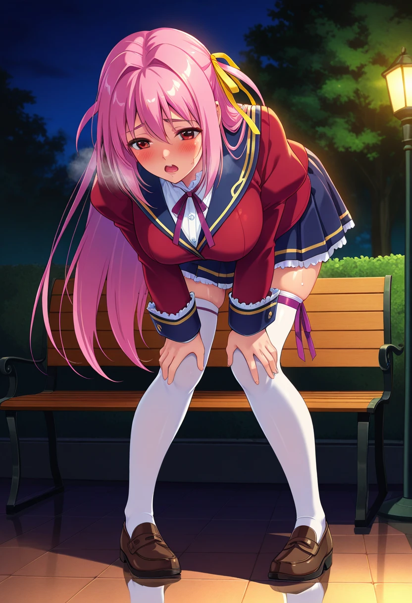 ( 4 diferent girls having sex),4 Girls with pink hair, long twintail hairstyle, ((small bushy eyebrows)), wearing gothic ta clothing, loli, walking to school, flirty smile,, walking to school, bored look, bored face,, (sitting with legs open lifting her skirt to show her vagina wet with semen),1 boy having sex with the girls, scaried young boy, another girls looking happy