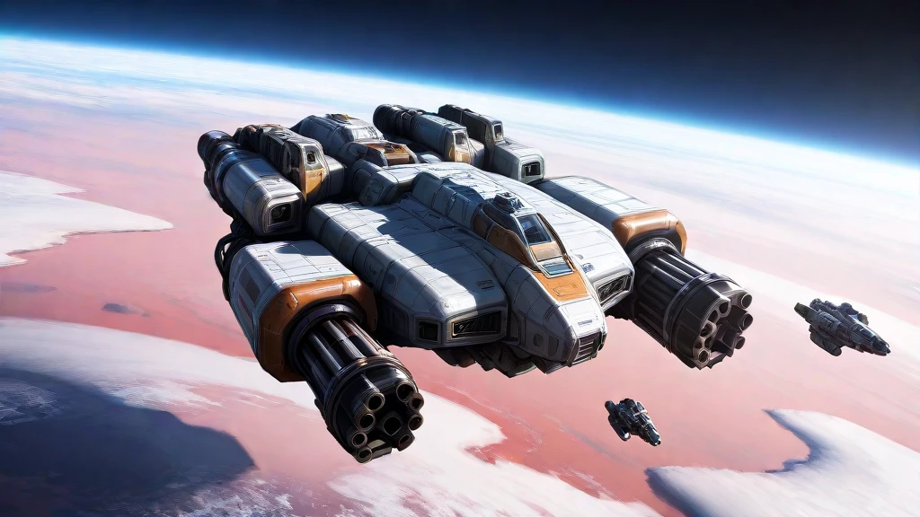masterpiece, best_quality, very_aesthetic, highres, absurdres, ultra detailed,
<lora:negXL:0.5>
spacecraft, spaceship
earth \(planet\), in in orbit, gatling guns,
<lora:Starfield_IL_MIX:1> starfieldships, starfieldchr, ,starfieldart,science fiction,realistic, concept art