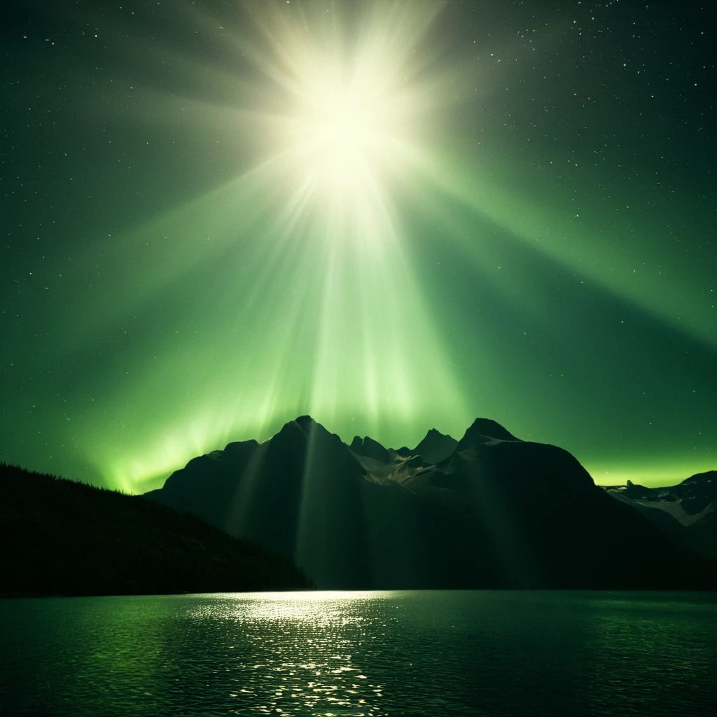 cinematic film still of <lora:volumetric lighting style pony v1:1>
cinematic god rays, crepuscular rays, Sunbeam of a mountain with a Volumetric green aurora beams of light in the sky, detailed background, perfect image, perfect body, perfect anatomy, sharp image, detailed image, contrast, Kodak film, high quality photography, cinematic photography style, Volumetric lighting style, Sunbeam style, crepuscular rays style, god rays style, cinematic rays style, outdoors, sky, water, no humans, night, star (sky), night sky, scenery, starry sky, rock, mountain, green theme, landscape, aurora, reflection, lake view, night, aurora style, vivid color, shallow depth of field, vignette, highly detailed, high budget, bokeh, cinemascope, moody, epic, gorgeous, film grain, grainy