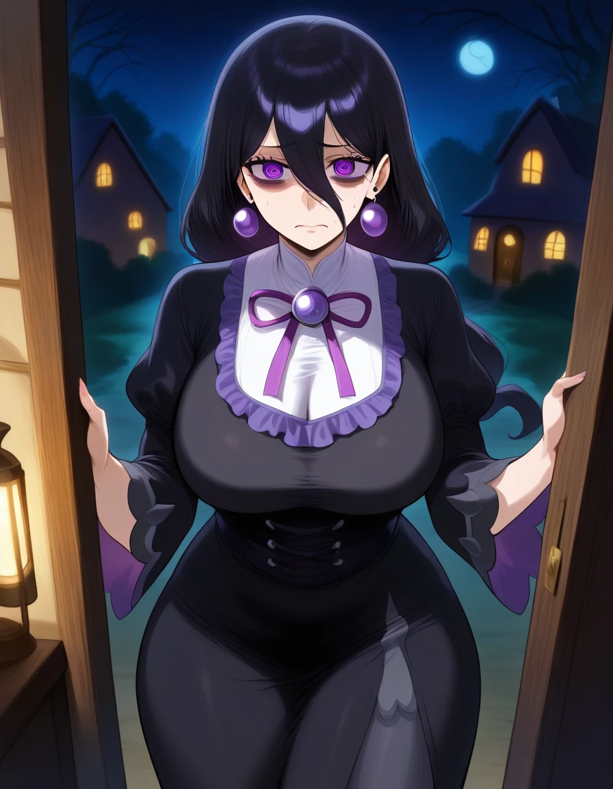 masterpiece, best quality, 1girl, goth girl, frilly dress, (art by katou hayabusa)