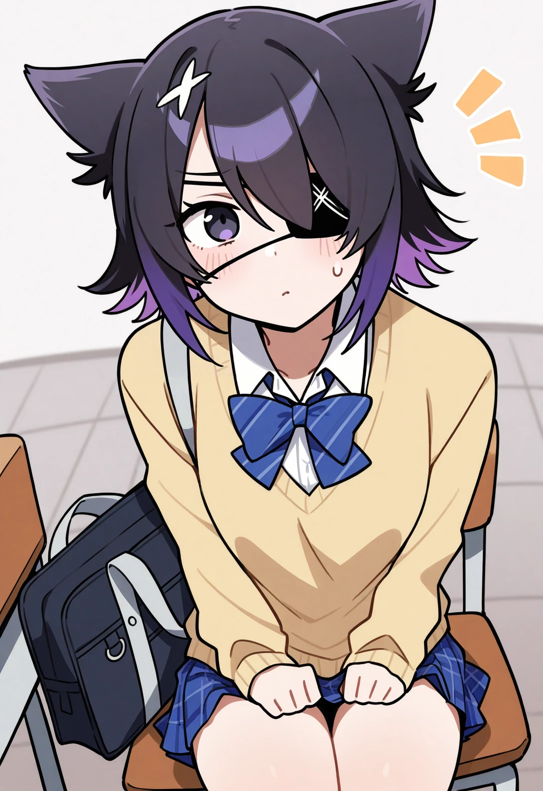 masterpiece, best quality, 1girl, <lora:Left Eye Eyepatch-outfit-illustrious:0.65> leftsydeypat, eyepatch, black eyepatch, school uniform,