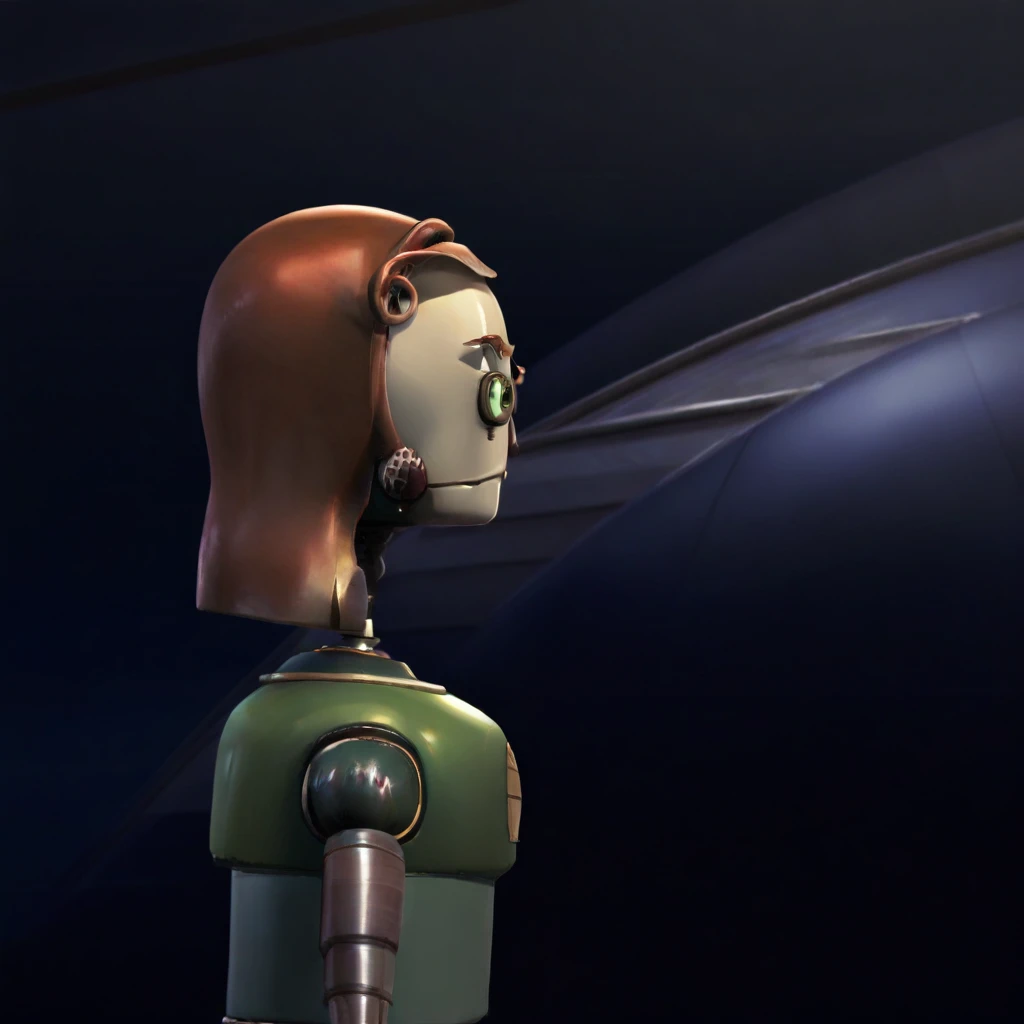 best quality, masterpiece, solo, Lydia Copperbottom, robot, side view