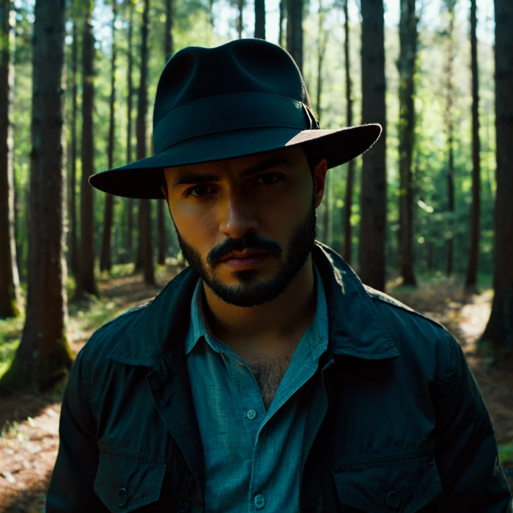 UHD, 4k, ultra detailed, cinematic, a photograph of <lora:Split Lighting style pony v1:1>
Split Lighting Photography of a man in a hat and jacket in the woods with split shadow light covering on his face,solo,looking at viewer,shirt,black hair,1boy,hat,closed mouth,male focus,outdoors,black headwear,facial hair,nature,forest,realistic,fedora ,realistic , realistic, realism, photorealism, hyperrealism, hyperrealistic, realistic, sharp, detailed, cinematography style, film light style, movie still, professional photography, artistic, perfection, contrast, cinematic, filmic, high quality photo, 8k quality, colorful, partially covered in shadow, dark shadow, split light, side light, Split Lighting Photography style, epic, beautiful lighting, inpsiring