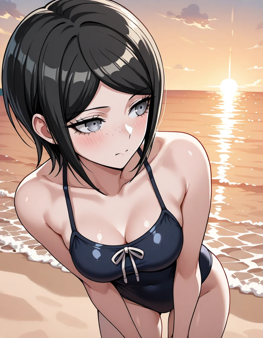 (best quality),masterpiece, ultra high res,nsfw,angry face,blush face , in beach with many people,small tits,micro bikini,tall,short black hair,staring at viewer,wet body with sweat <lora:bleachRukia_v10:1>