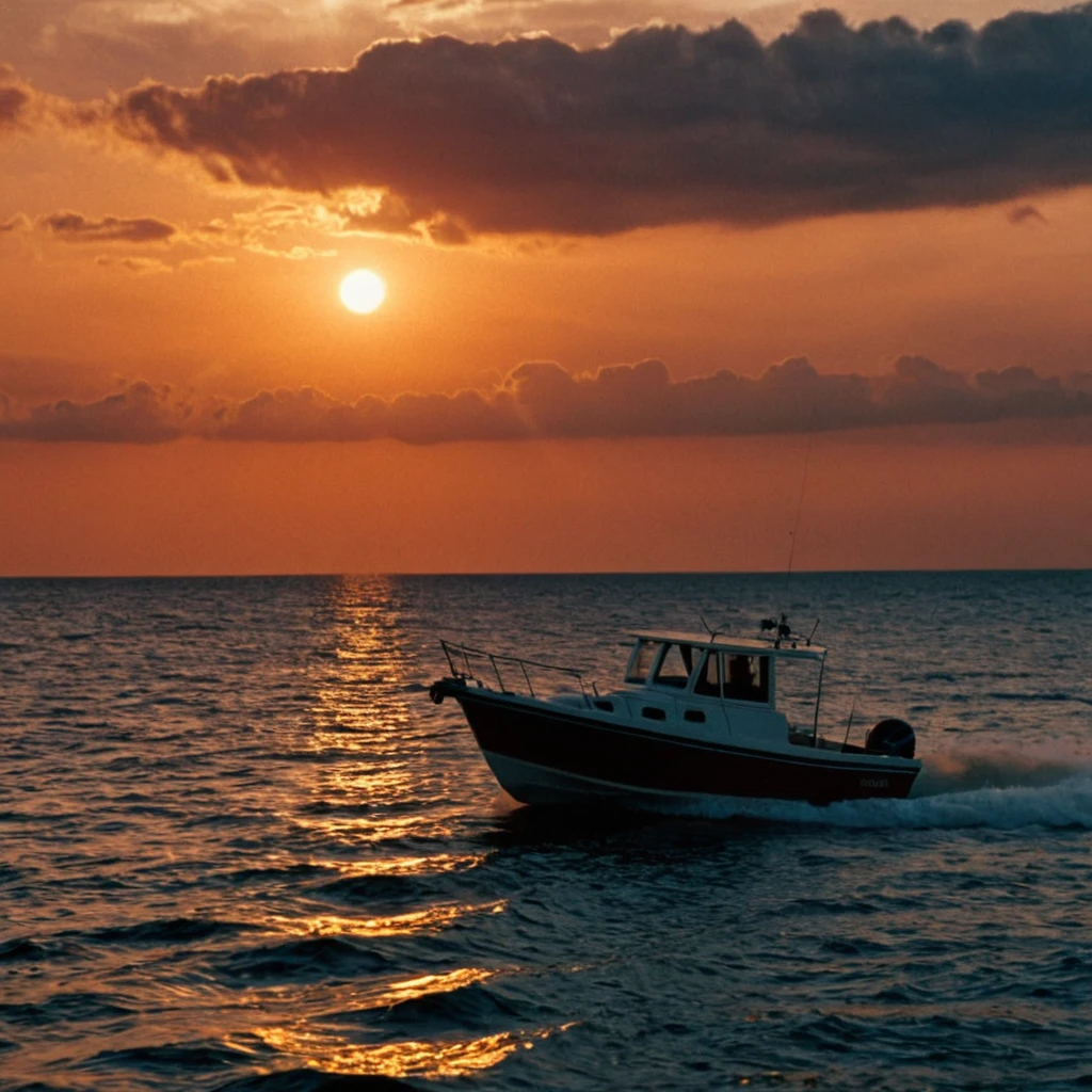cinematic film still of <lora:warm light style illu v1:1>
3200k, A beautiful cinematic warm light scene of a boat is sailing in the ocean at sunset, golden hour, movie themed, sharp, detailed, epic cinematic photography cinematography style, artistic, dramatic light, cinematic color style, Kodak, 35mm film style, 3200k lighting style, warm light style, outdoors, sky, cloud, water, no humans, ocean, border, scenery, sunset, sun, horizon, black border, red theme, red sky, orange sky, cloudy sky, reflection, lake, orange theme, mountain, sunlight, landscape, shallow depth of field, vignette, highly detailed, high budget, bokeh, cinemascope, moody, epic, gorgeous, film grain, grainy