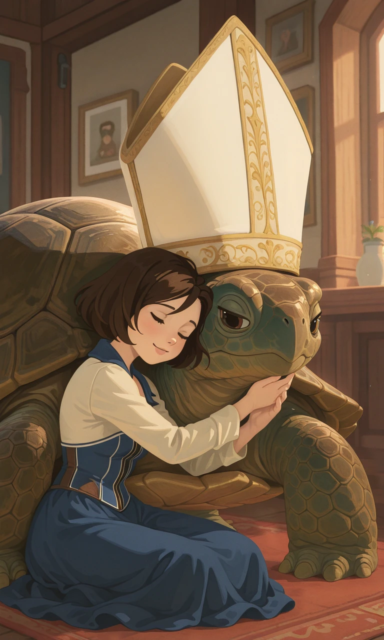 embedding:IllusP0s, g00se, no lineart, turtle pope, 1girl, elizabeth_\(bioshock infinite\), 1girl, sitting, hugging, loving,<lora:g00se_v3_ill.safetensors:1.0:1.0> <lora:turtle_pope_r1.safetensors:1.0:1.0>