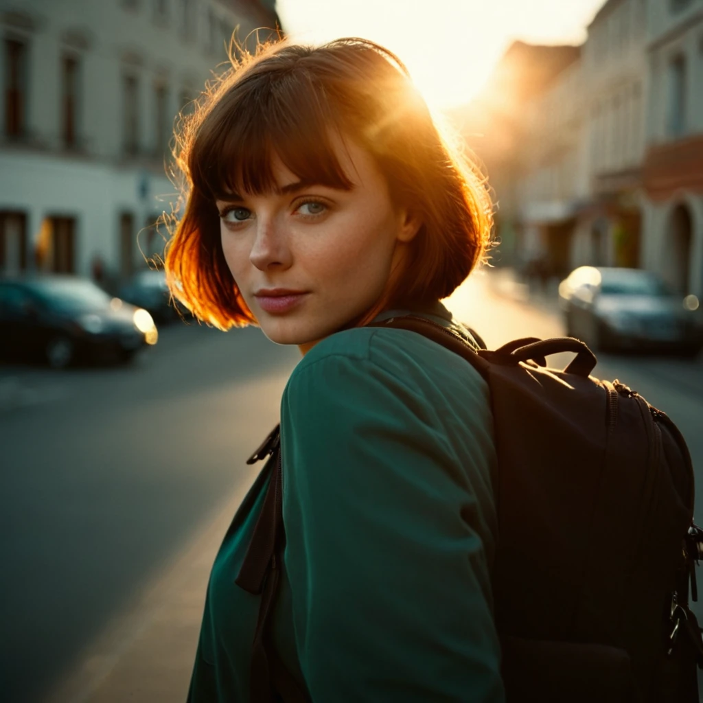cinematic film still of <lora:warm light style pony v1:1>
3200k, A beautiful cinematic warm light scene of a woman with a backpack looking at the camera, golden hour, movie themed, sharp, detailed, epic cinematic photography cinematography style, artistic, dramatic light, cinematic color style, Kodak, 35mm film style, 3200k lighting style, warm light style, 1girl, solo, looking at viewer, short hair, bangs, blue eyes, brown hair, outdoors, parted lips, artist name, signature, bag, blurry, lips, depth of field, blurry background, sunlight, backpack, backlighting, freckles, realistic, portrait, photorealistic, nose, brown eyes, green eyes, sunset, shallow depth of field, vignette, highly detailed, high budget, bokeh, cinemascope, moody, epic, gorgeous, film grain, grainy