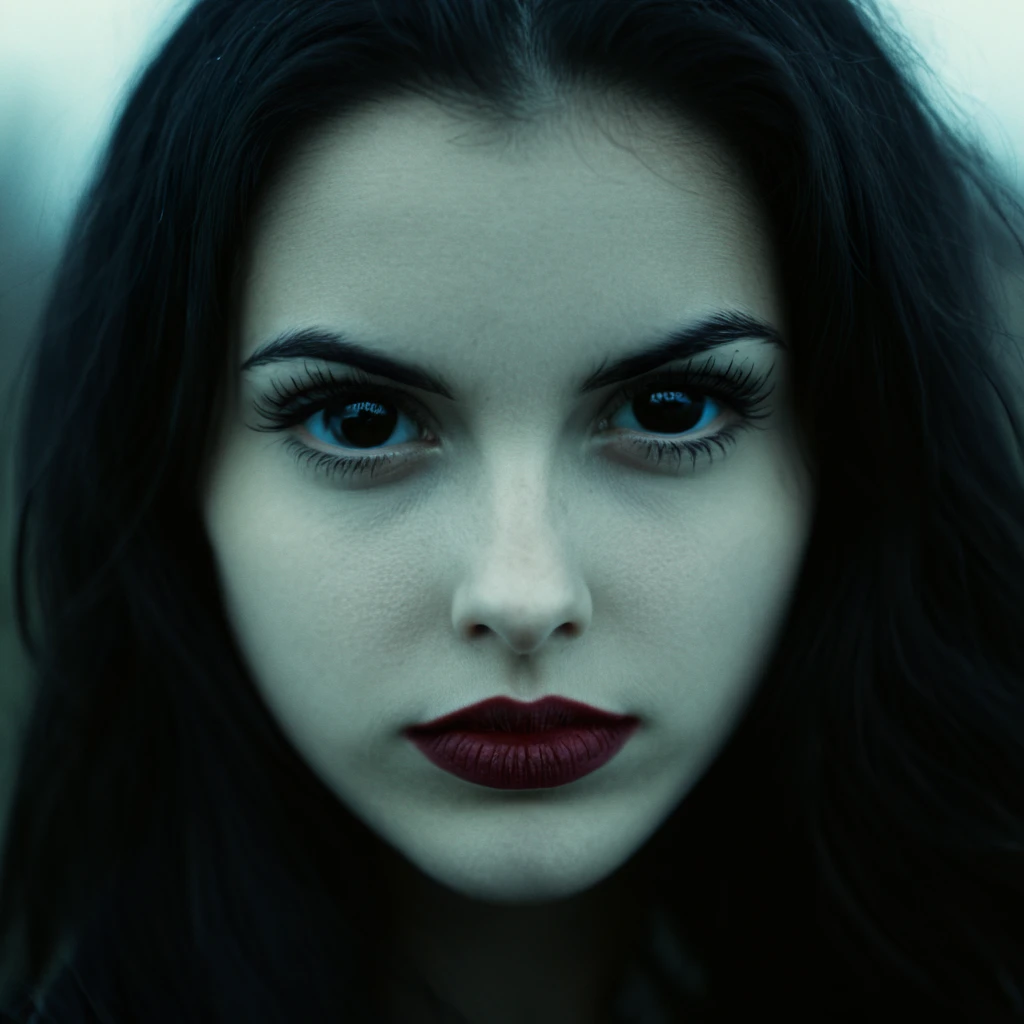 cinematic film still of <lora:black sclera pony v1:1>
a witch woman with a creepy look on her face,1girl,solo,looking at viewer,black hair,black eyes,lips,makeup,portrait,realistic,dark , black sclera, black eyes, dark eyes, hollow eyes, empty eyes, shallow depth of field, vignette, highly detailed, high budget, bokeh, cinemascope, moody, epic, gorgeous, film grain, grainy