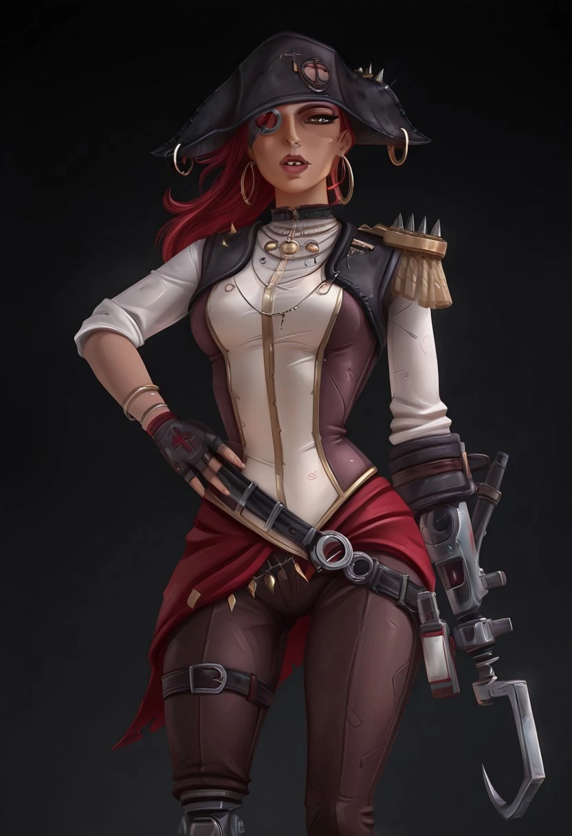 there is a woman in a costume with a hat and a bag, female pirate captain, female lead character, realistic character concept, pirate woman, character full body portrait, post - apocalyptic cowgirl, stunning character art, snow white as a d & d fighter, full body character portrait, by senior character artist, alexandra fomina artstation, beautiful full body concept art, marmoset toolbag high quality render.