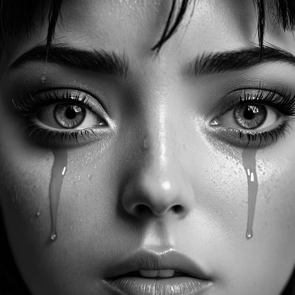 anime artwork of <lora:crying illu v1:1>
crying style, eye tears of a woman with a teary teary eye, 1girl, solo, looking at viewer, monochrome, greyscale, lips, pubic hair, eyelashes, female pubic hair, male pubic hair, close-up, anime, eye focus, emotional tears, sob, sadness, wrinkly, dramatic movie themed, sharp, detailed, epic cinematic photography, artistic, dramatic light, cinematic color style, Kodak film style, tears style, parted lips, makeup, nose, cartoon, anime style, key visual, vibrant, studio anime, highly detailed