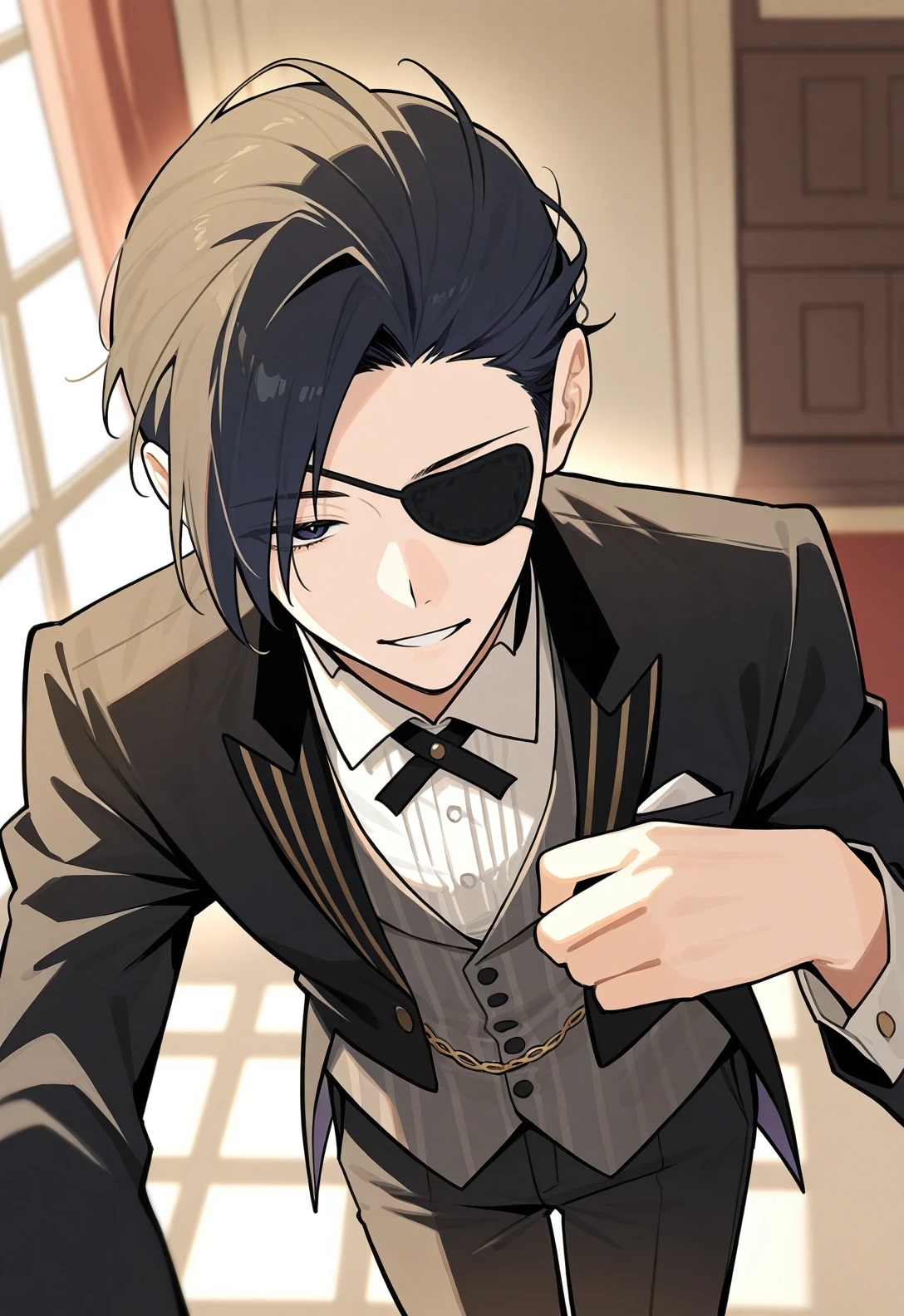 masterpiece, best quality, 1boy, <lora:Left Eye Eyepatch-outfit-illustrious:0.65> leftsydeypat, eyepatch, black eyepatch, butler,