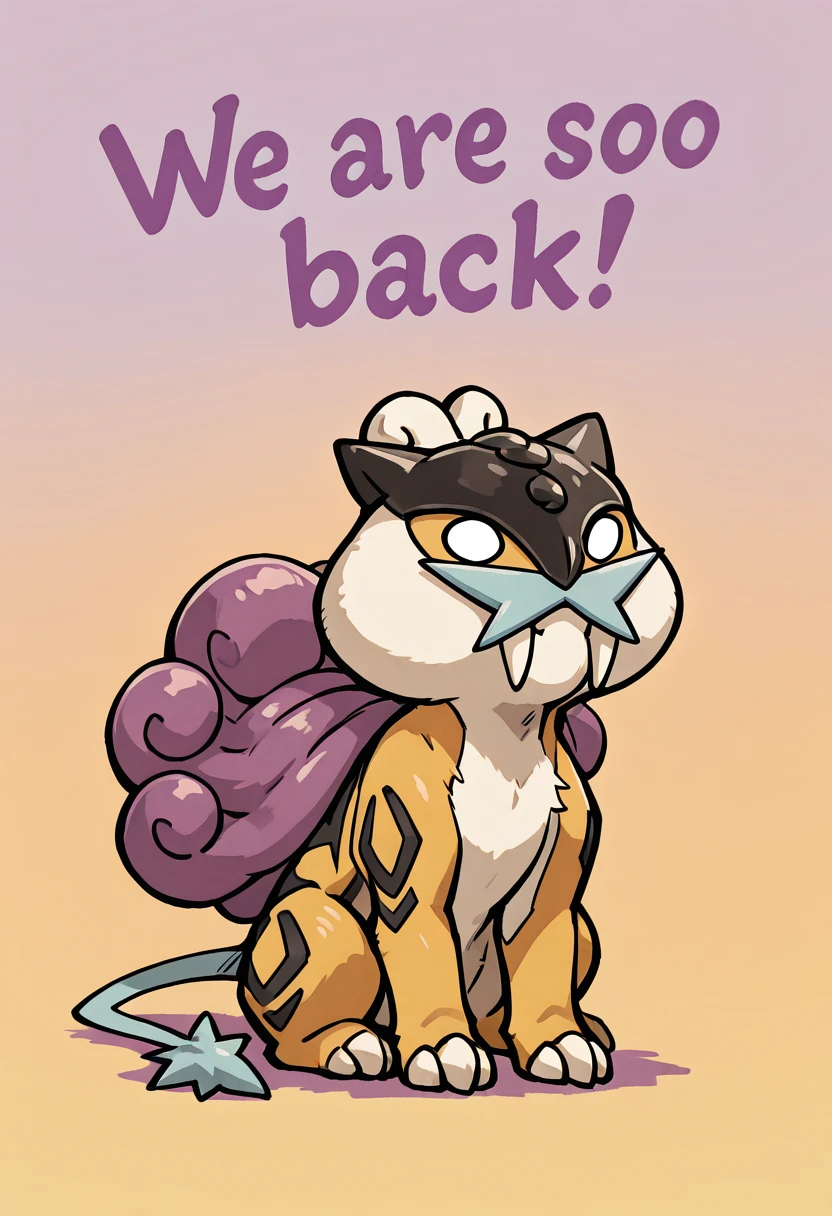 masterpiece, best quality, zzRaikou, cute, chibi, claws, fangs, full body, no humans, o o, sitting, white eyes, closed mouth, blank eyes, tusks, fangs out ,<lora:RaikouPokedex_IXL_v1:0.8>, We4reSoB4ck, text, gradient background, ,<lora:We4reSoB4ck_IXL_v1:1.0>,
