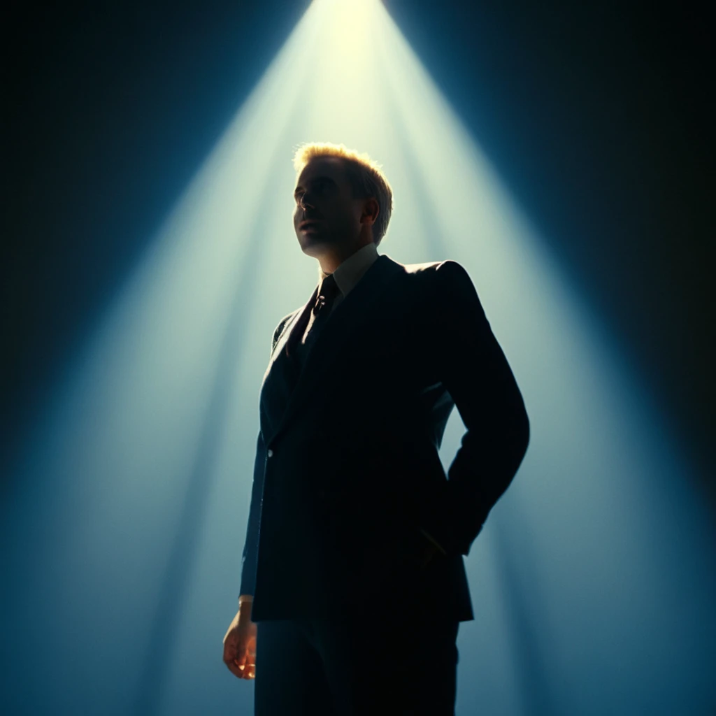 cinematic film still of <lora:volumetric lighting style pony v1:1>
cinematic god rays, crepuscular rays, Sunbeam of a short hair staring woman in a suit looks up at viewers in a dark room with Volumetric beams of projector light shining in background, detailed background, perfect image, perfect body, perfect anatomy, sharp image, detailed image, contrast, Kodak film, high quality photography, cinematic photography style, Volumetric lighting style, Sunbeam style, crepuscular rays style, god rays style, cinematic rays style, solo, looking at viewer, blue eyes, blonde hair, shirt, upper body, parted lips, teeth, striped, blurry, lips, blurry background, portrait, formal, suit, pinstripe pattern, pinstripe suit, nose, backlighting, projector beam light, shallow depth of field, vignette, highly detailed, high budget, bokeh, cinemascope, moody, epic, gorgeous, film grain, grainy