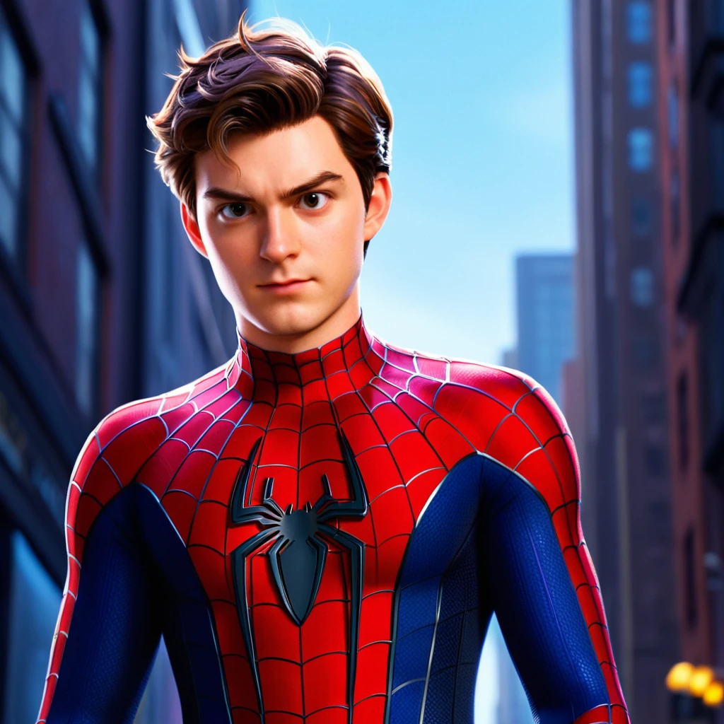anime artwork of <lora:Spider-Man illu v1:0.9>
3D Pixar style cartoon Cinematic Spider-Man style a close up of Peter Parker a person wearing a spider - man suit,, anime style, key visual, vibrant, studio anime, highly detailed