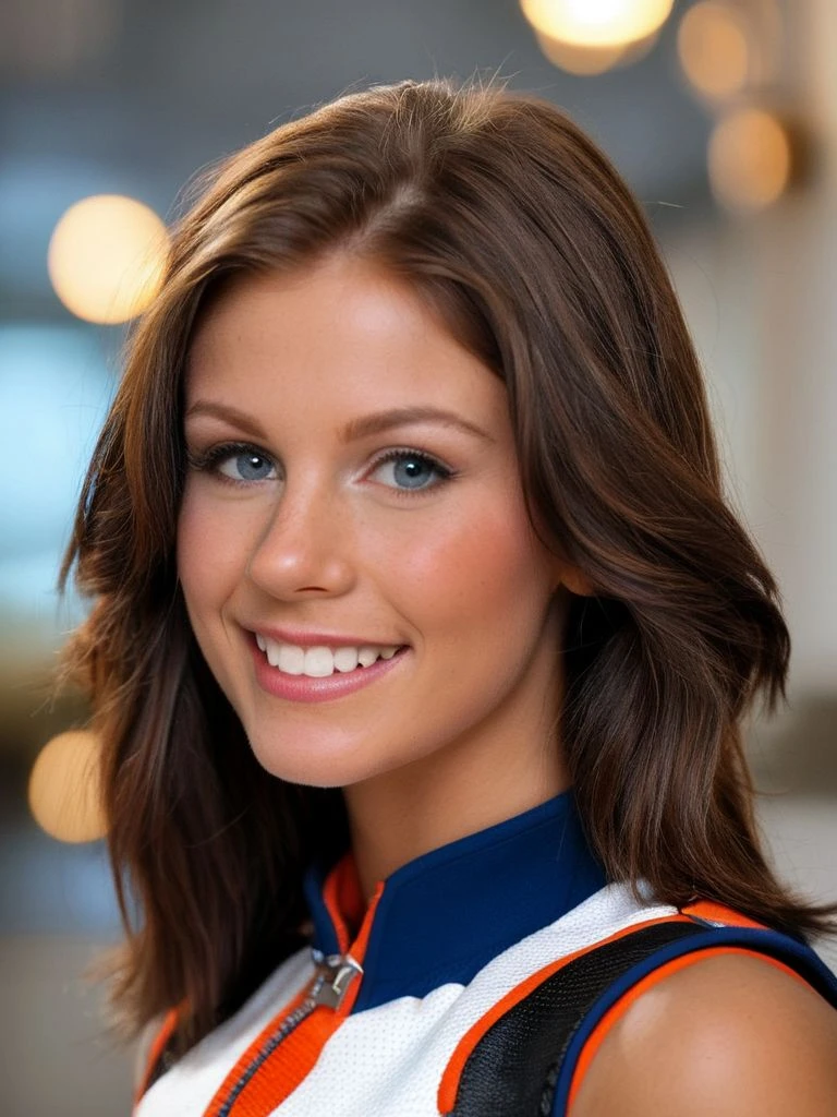 <lora:Wh1tn3yW_pdxl_v11:0.8>, Wh1tn3yW, 1girl, solo, brown hair,   long hair,  facing the viewer, upper body, grin, Cropped Moto Vest, stilt house, masterpiece, best quality, highly detailed, zPDXLrl, score_9, score_8_up, score_8, semi-realistic, photorealistic, <lora:add-detail-xl:0.9>, realistic eyes, hyper realistic eyes, pretty eyes,