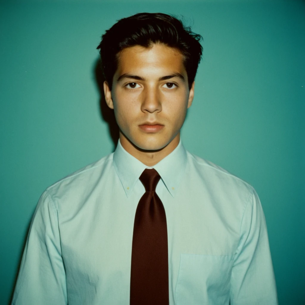analog film photo of <lora:Polaroid style illu v1:0.9>
A cinematic Polaroid photography of a man with a tie and a shirt, film still, sharp, detailed, perfect, perfection style, Kodak, film, fujifilm, technicolor, vivid color, spotlight, amateur photography style, bright light, flash photography style, white light, over exposed style, Polaroid style, solo, looking at viewer, short hair, simple background, shirt, black hair, 1boy, closed mouth, male focus, blue background, portrait, realistic, collared shirt, mole, mole under eye, blood, blonde hair, aqua background
, faded film, desaturated, 35mm photo, grainy, vignette, vintage, Kodachrome, Lomography, stained, highly detailed, found footage