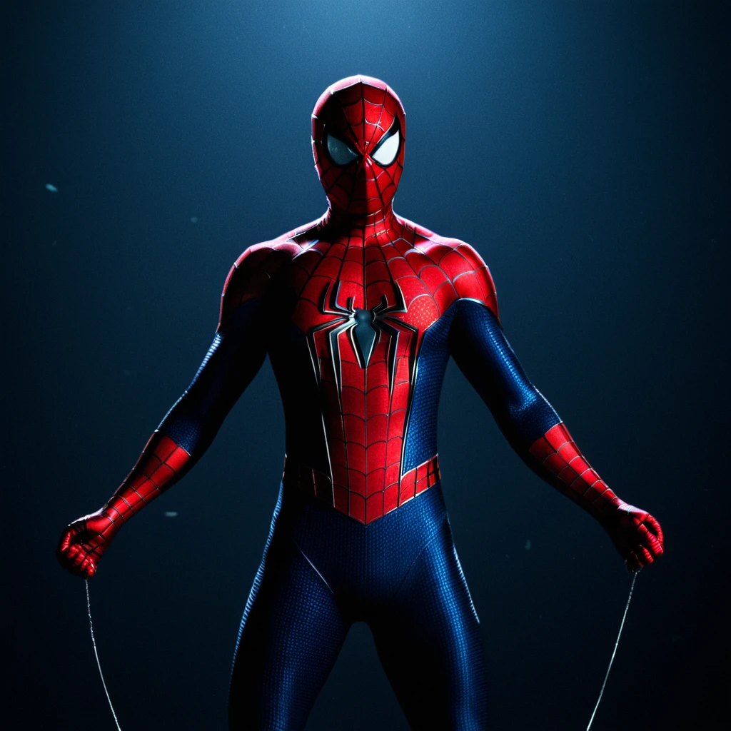 UHD, 4k, ultra detailed, cinematic, a photograph of <lora:Spider-Man illu v1:0.9>
Cinematic Spider-Man style a spider - man with big eyes is shown in a black background, cinematic film style, perfect cinematic image, perfect body, perfect anatomy, sharp cinematic image, detailed cinematic image, Kodak cinematic film color style, high quality film photography style, motion picture film style, Spider-Man style, solo, simple background, standing, muscular, mask, bodysuit, border, muscular male, superhero, red bodysuit, blue bodysuit, spider web print, two-tone bodysuit, spider-man, black background, clenched hands, black border, animal print
, epic, beautiful lighting, inpsiring