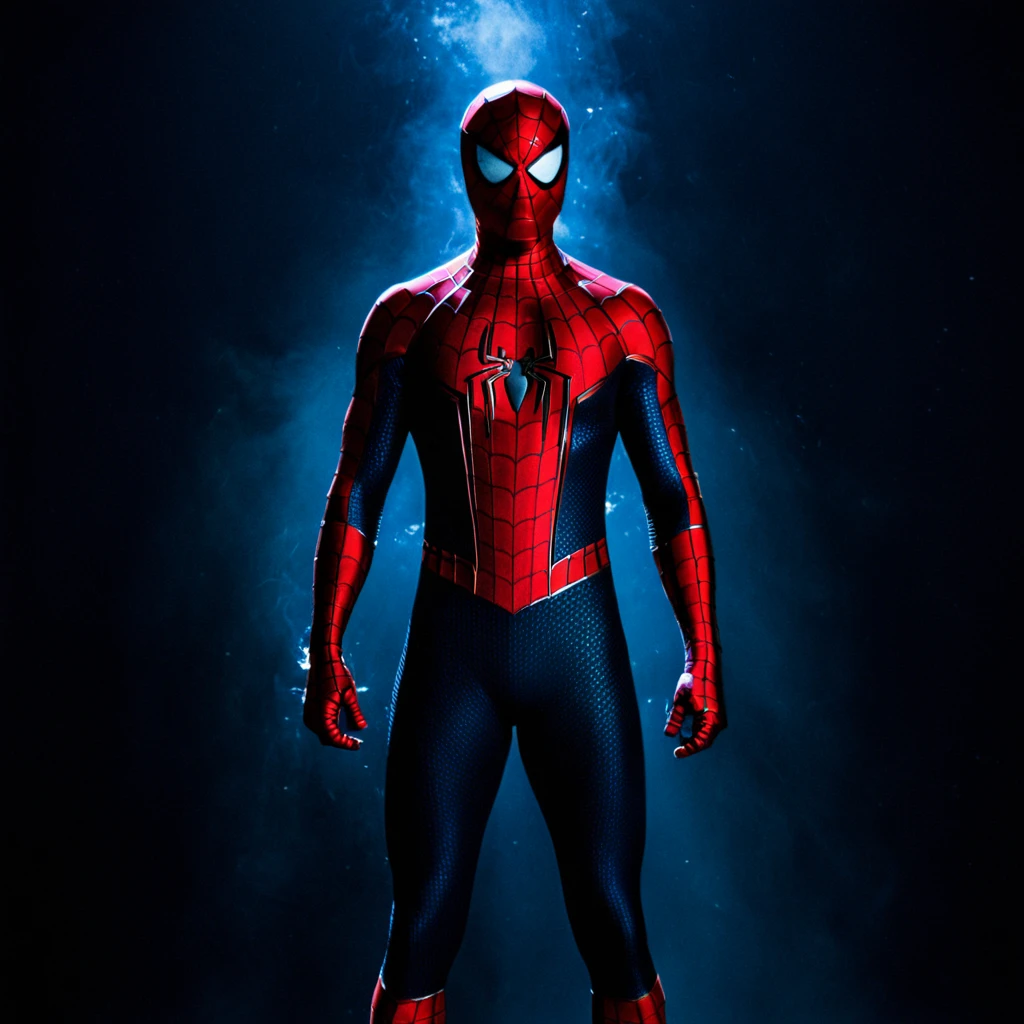 UHD, 4k, ultra detailed, cinematic, a photograph of <lora:Spider-Man pony v1:1>
Cinematic Spider-Man style a man in a spider - man suit standing in the dark, cinematic film style, perfect cinematic image, perfect body, perfect anatomy, sharp cinematic image, detailed cinematic image, Kodak cinematic film color style, high quality film photography style, motion picture film style, Spider-Man style, solo, artist name, muscular, mask, bodysuit, muscular male, pectorals, black background, superhero, red bodysuit, spider web print, two-tone bodysuit, spider-man, standing, animal print, skin tight, blue bodysuit, faceless, low key light style
, epic, beautiful lighting, inpsiring