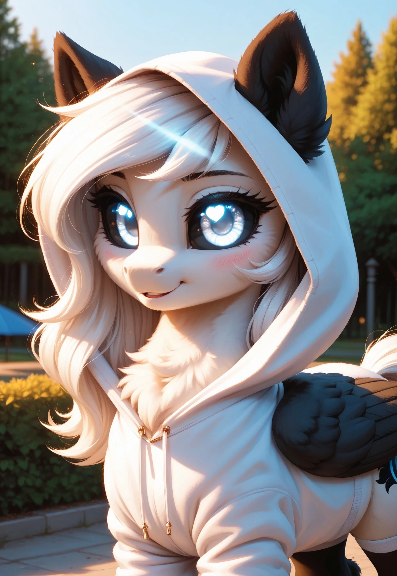score_9, score_8_up, score_7_up, score_pony, zPDXL3, fluffy, masterpiece, best quality, ultra-detailed, 8K UHD, cinematic lighting, hyper realistic shading, volumetric light, high contrast, HDR, depth of field, intricate textures, finely detailed fur, blush,
BREAK
Albina, 1girl, wild pony, pony, white fur, (white long hair:1.2), black sclera, white eye, (glowing white eyes:1.4), (black wings:1.1), (black ears:1.1), in hoodie, stockings, cute, dynamic pose, dynamic angle,
BREAK
(masterpiece:1.3), (best quality:1.3), (highly detailed:1.3), (ultra-detailed face:1.4), (sharp expressive eyes:1.3), (perfect anatomy:1.2), (realistic lighting:1.2), (dynamic shadows:1.1), (hyper-detailed fur texture:1.4), (soft lighting:1.3), (Unreal Engine 5 render style:1.3), (cinematic depth of field:1.2), (4k resolution), (beautifully color graded:1.1), (smooth shading), (glowing highlights:1.2), (crispy lineart)