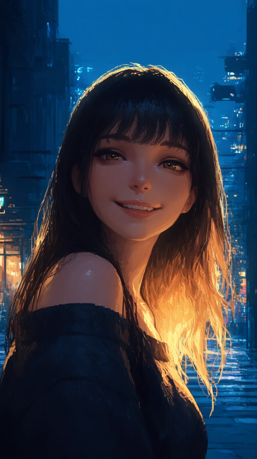masterpiece, detailed_eyes, high_quality, best_quality, highres, absurdres, 8k, Jedst2, brushstrokes, pixel,  masterpiece, best quality, 8k, DSLR photo, cinematic lighting, high detail, sharp focus, realistic skin texture, natural expression, plus-size model, over-the-shoulder look, street fashion, urban street at dusk, rim lighting, low angle, smiling softly,   <lora:Jedst2-000006:1>