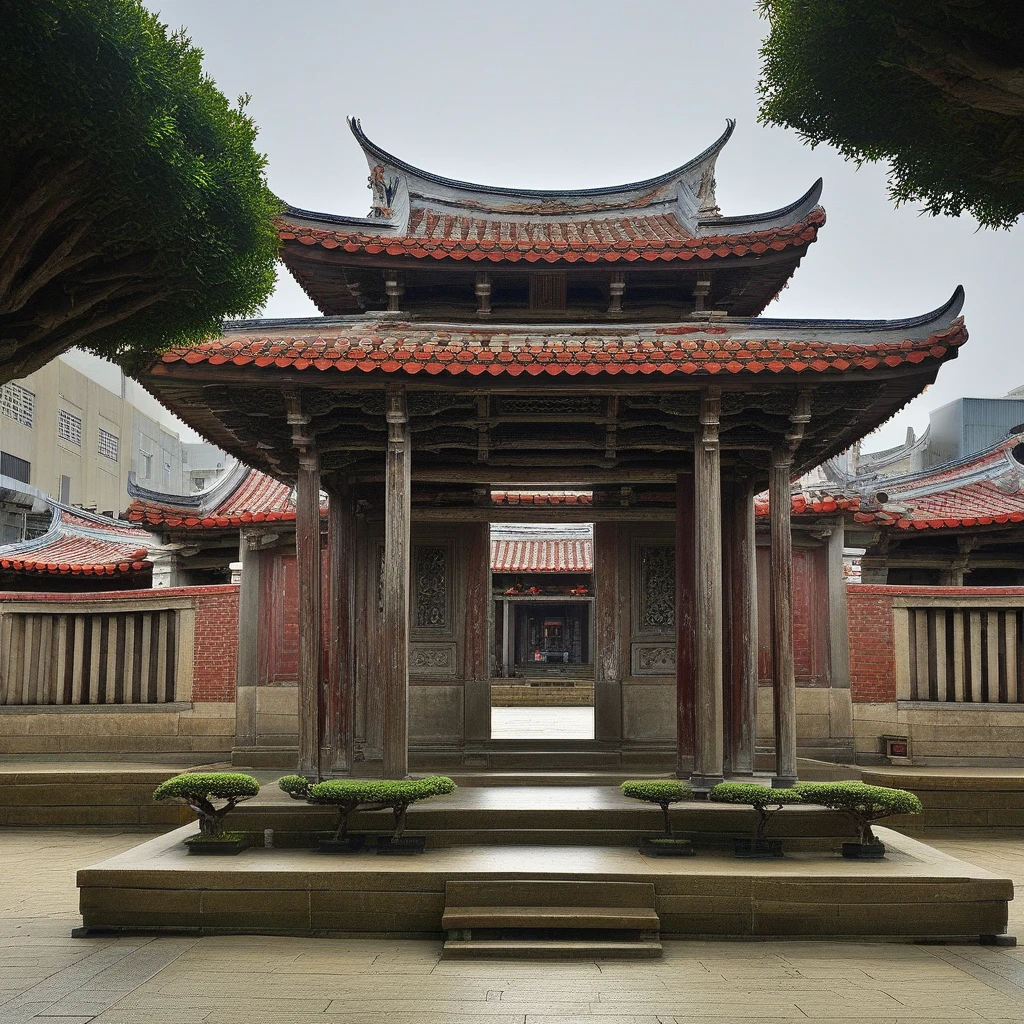 score_9, score_8_up, score_7_up, score_6_up, perfect proportions, best quality, masterpiece, high_resolution, high quality, aesthetic, absurdres, insanely detailed, BREAK architecture, landscape, scenery, subtropical environment, East Asian architecture, Taiwanese architecture, Taiwanese temple, traditional architecture, ancient architecture, historical heritage,