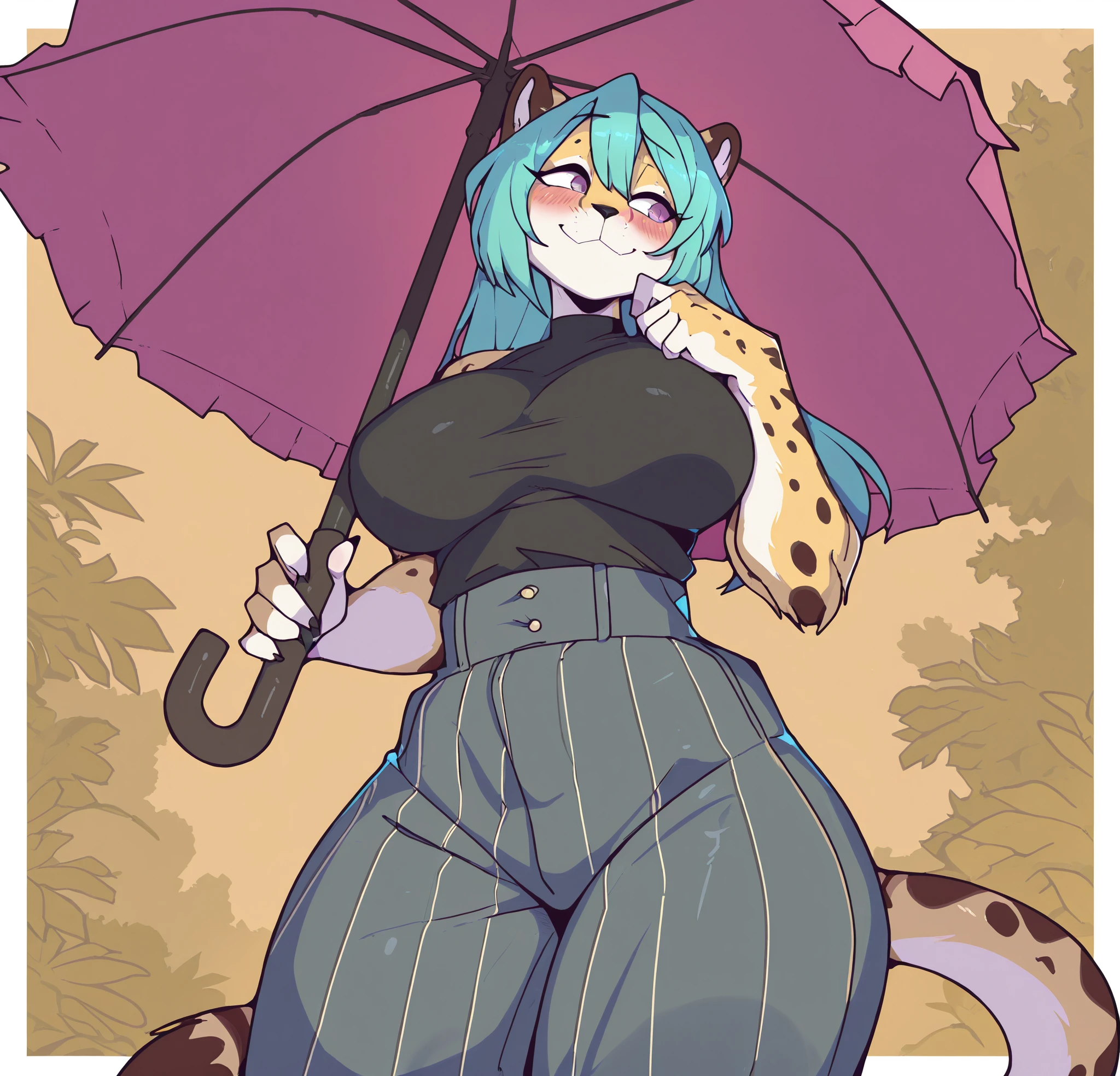 solo, female, feline, cat, silver tabby, green eyes with yellow sclera, short dark maroon hair, alleyway, standing, snout, pink nose and pink inner ear, big breasts, ((red glasses)), (((by spuydjeks, by bebebebebe))), ((by spikedmauler)), (((red c-string))), (yellow graphic tee shirt), (green bomber jacket), ((very light grey fur with light grey stripes)),