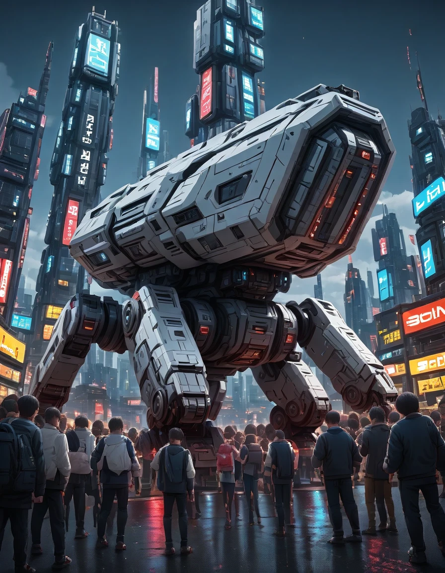 <lora:SW_Minis_S_podb:0.7> swmpod, in a cyberpunk city street, crowd of people