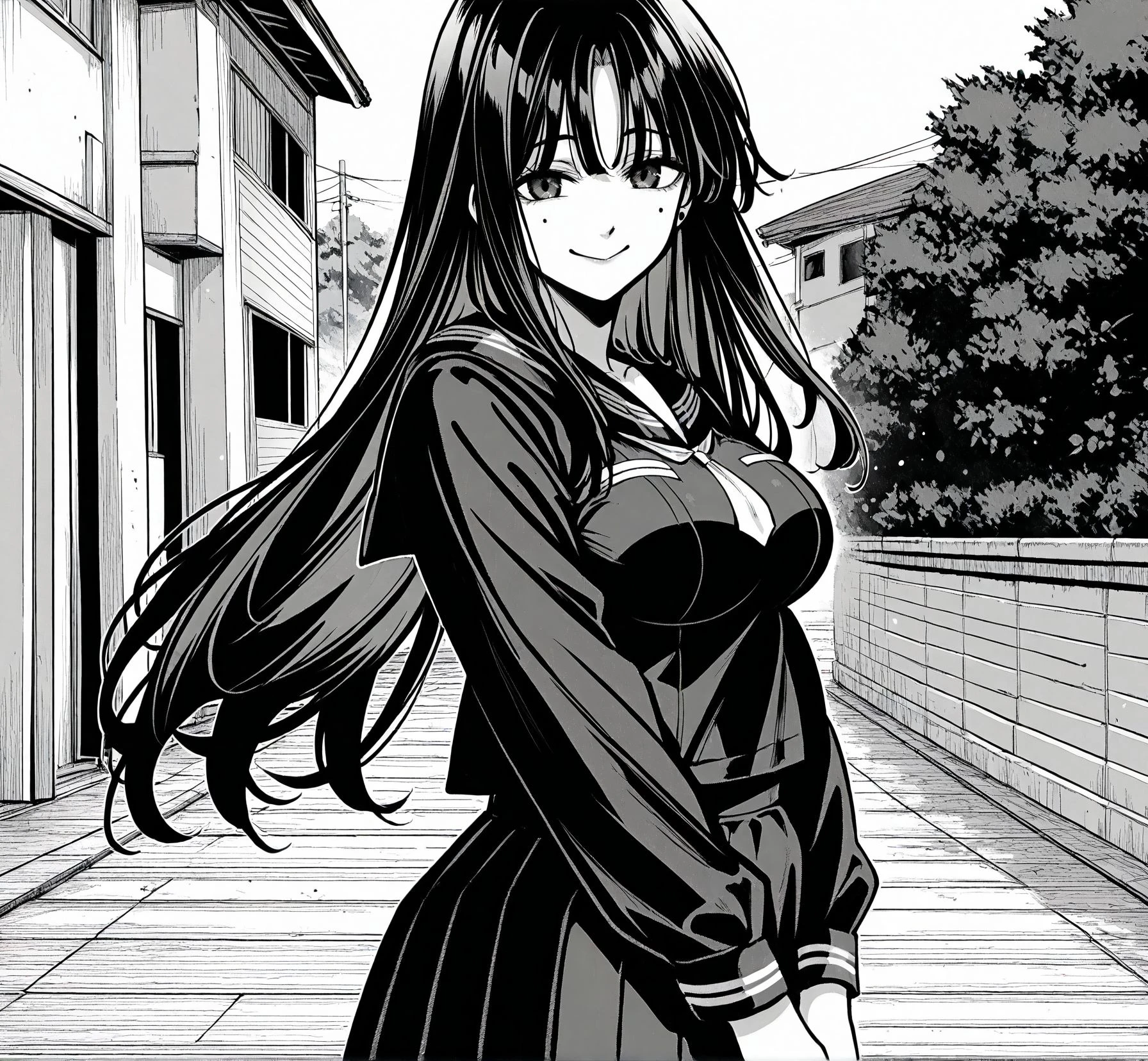 <lora:add-detail-xl:0.5>,masterpiecebest quality,anime coloring,anime screenshot,
<lora:bouryokubannzai:1>bouryokubannzaiV1,
1girl,greyscale,monochrome,
school uniformlong hair,
breasts,skirt,smile,
serafuku,
b_rikudou,