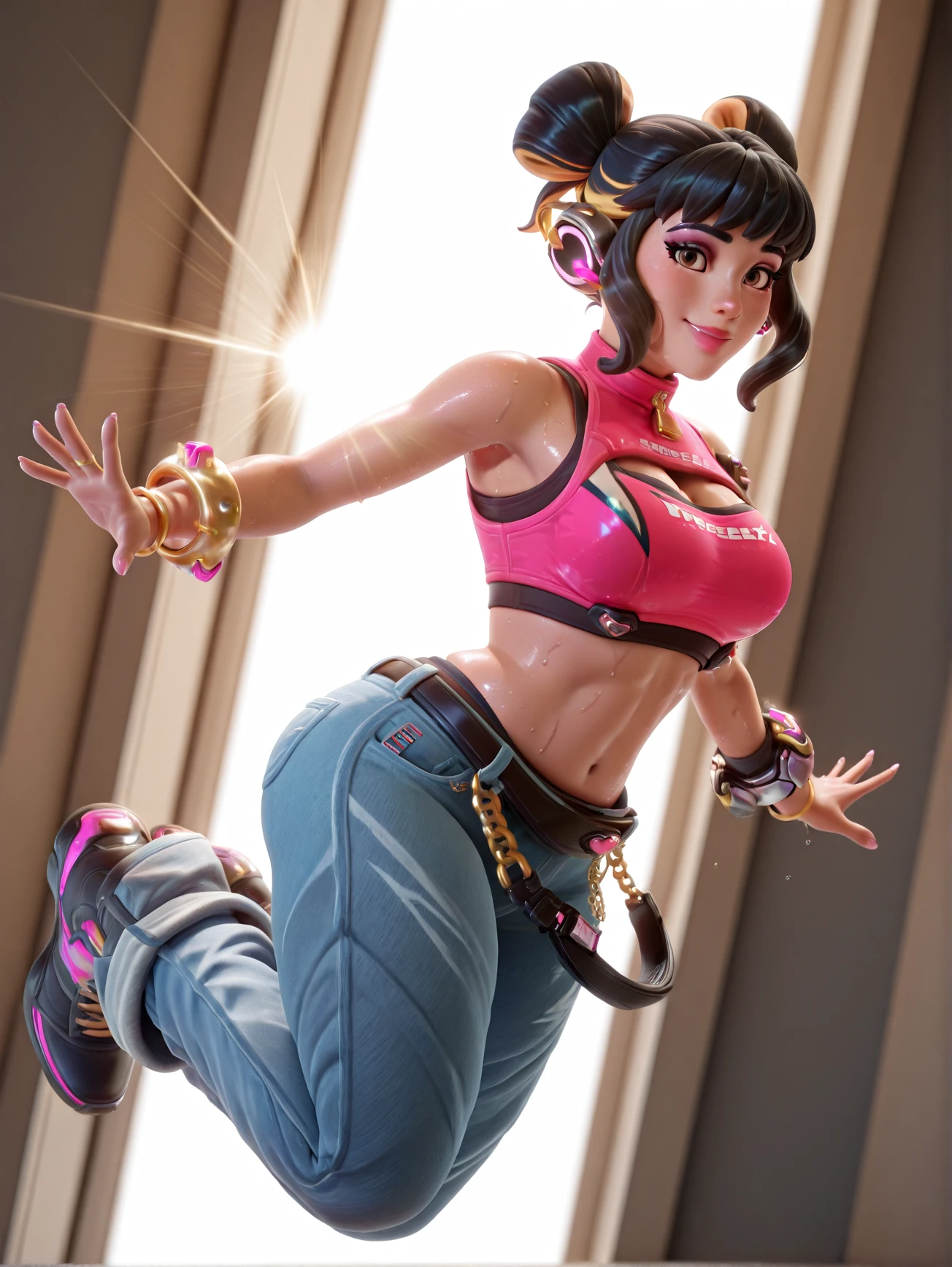 A girl with the appearance and attitude of Dora the Explorer, transformed into a powerful street fighter character, displaying detailed eyes, lips, and face. The girl is dressed in a combination of Dora's iconic outfit and street fighter attire. Her eyes are bright and expressive, with long eyelashes and vibrant colors. Her lips are well-defined and beautifully detailed, complementing her fierce and determined expression.
The scene is set in an urban street, with graffiti-covered walls and colorful street art murals as the backdrop. The lighting is dramatic, with strong contrasts between light and shadow, enhancing the intensity of the scene. The colors are vivid and vibrant, with a mix of bold and contrasting hues, reflecting the urban street art style.
The girl's action stance is dynamic and powerful, reminiscent of street fighter characters. She is shown in a mid-action pose, unleashing a powerful punch or kick, showcasing her strength and agility. The pose captures her energy and determination, emphasizing her street fighter persona.
To bring out the essence of street fighter characters, the image is rendered in a photorealistic style, with ultra-detailed textures and materials. The artwork exhibits a high level of realism, with intricate details on the girl's clothing, hair, and surroundings. The artistically rendered textures and materials add depth and richness to the overall composition, making the image visually engaging.
The image quality is of the highest standard, with a resolution of 4K or 8K, capturing every nuance and detail of the artwork. The lighting is carefully crafted, with studio lighting techniques employed to accentuate the girl's features and add a sense of drama to the scene. The use of HDR technology further enhances the image quality, bringing out the full range of colors and tones.
Overall, the prompt aims to create a compelling artwork that combines the familiar charm of Dora the Explorer with the dynamic and fierce energy of street fighter characters. The detailed portrayal of the girl, the urban street setting, and the high-quality rendering techniques come together to create a visually stunning and captivating image.