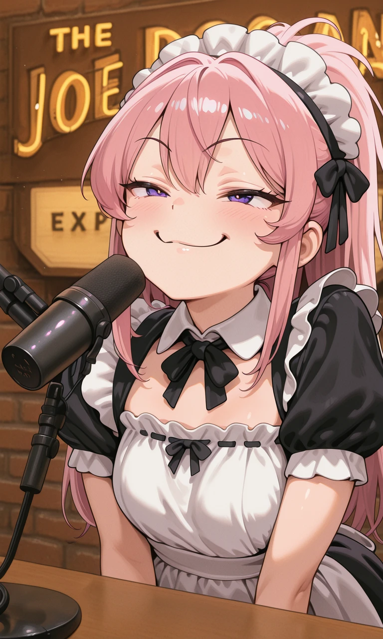 embedding:IllusP0s, the joerog an experience, sign, microphone, desk, wall, 1girl, smug, pink hair, purple eyes, maid outfit,<lora:CivChan.safetensors:0.7:0.7> <lora:the joerog an experience_illustrious.safetensors:1.0:1.0>