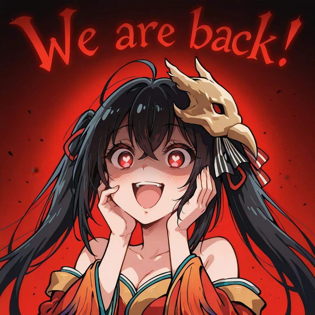 HDA_MasterpieceXL_v1.2, 1girl, <lora:Taihou_-_Azur_Lane_Slow_Ahead_Ver.:1> TaihouSAIL, <lora:We4reSoB4ck_IXL:1> We4reSoB4ck, text, dramatic pose, hands on cheeks, yandere, glowing eyes, heart shaped pupils, (upper body), smile, teeth, :D, gradient background,